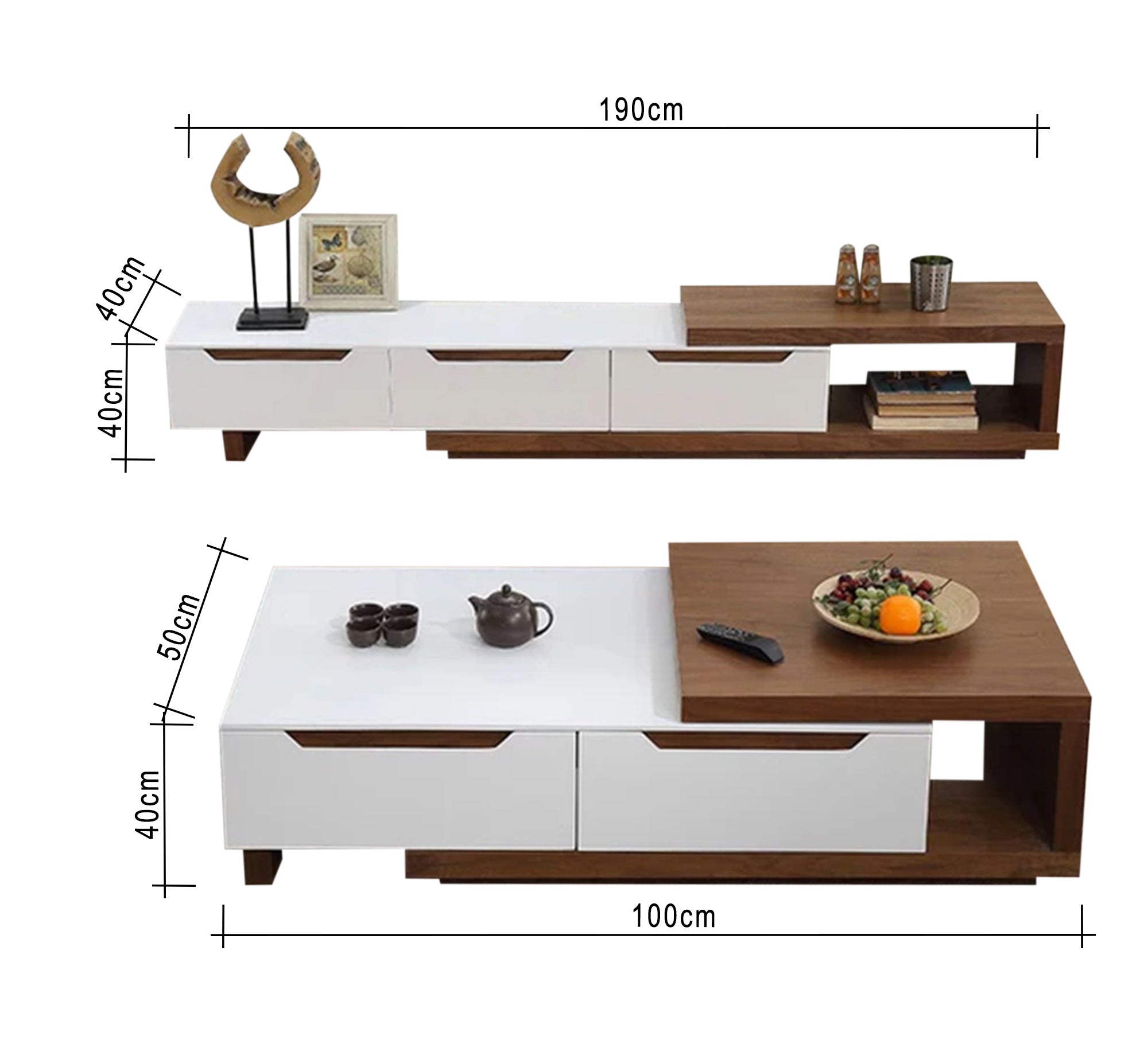 A TV table and coffee table in crisp white and honey brown. - Vitrine Furniture - Furniture