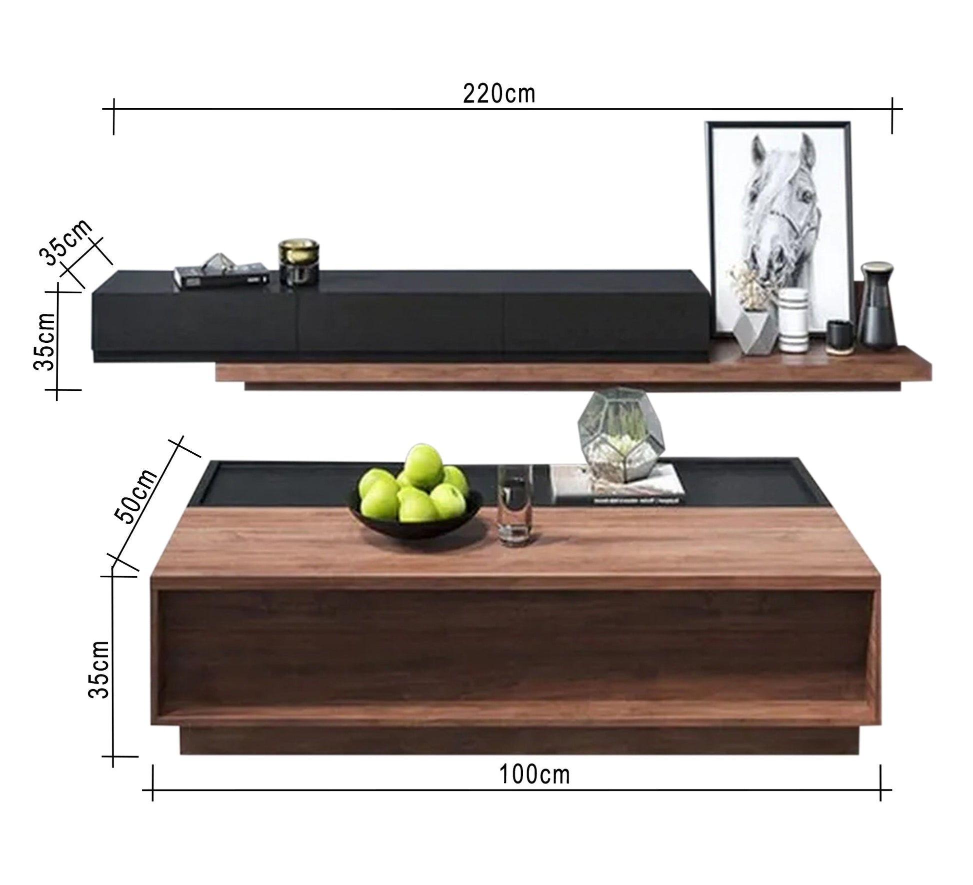 A TV table and coffee table in luxurious black and brown. - Vitrine Furniture - Furniture