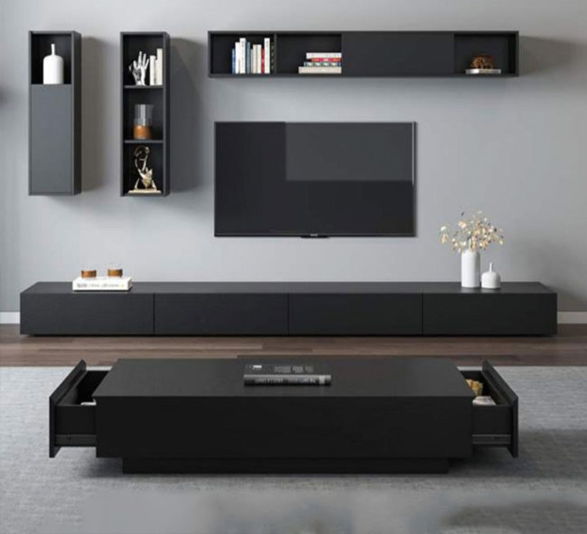 A TV unit and coffee table in a stylish and elegant black design - Vitrine Furniture - Furniture