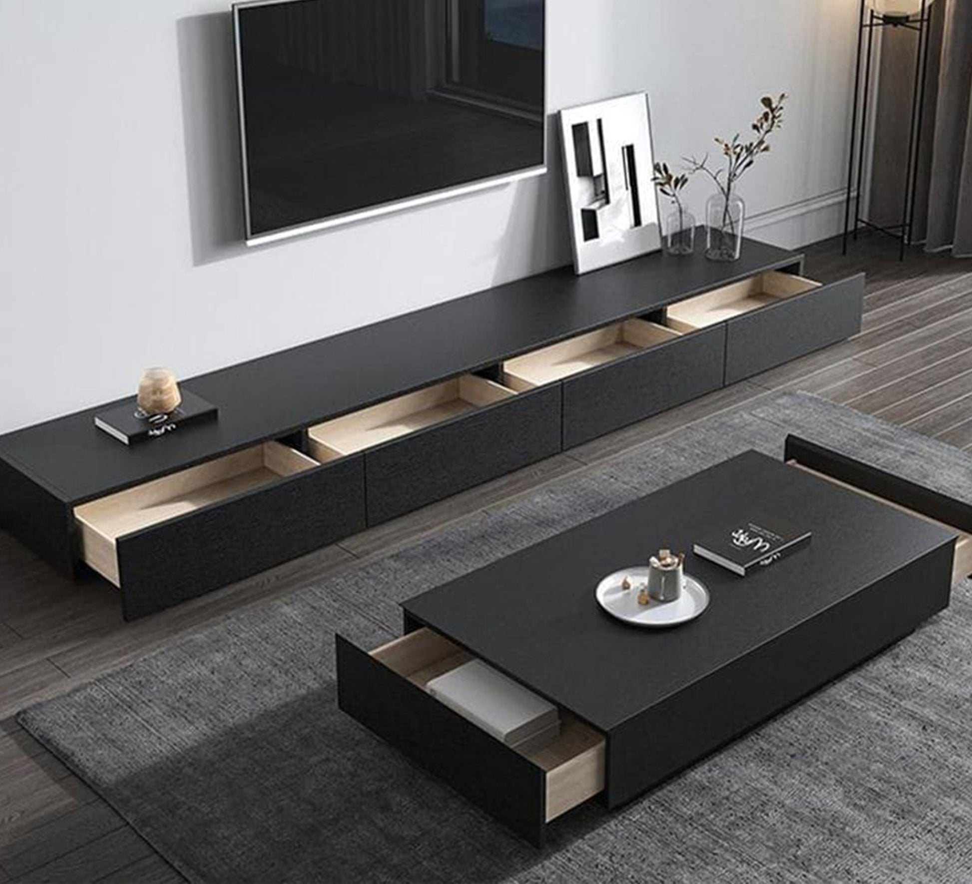 A TV unit and coffee table in a stylish and elegant black design - Vitrine Furniture - Furniture