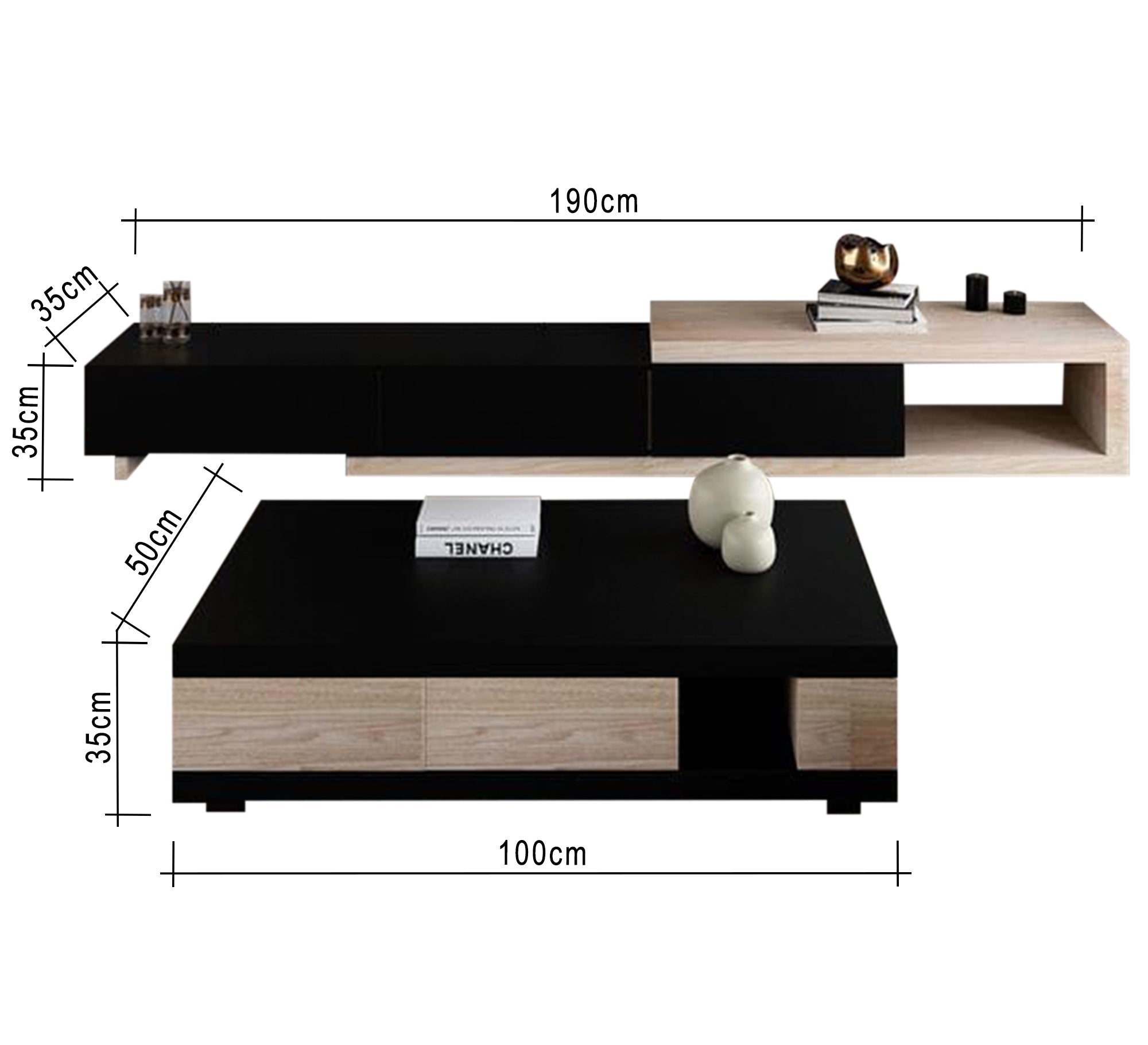 A TV unit and coffee table in a stylish beige and black design - Vitrine Furniture - Furniture