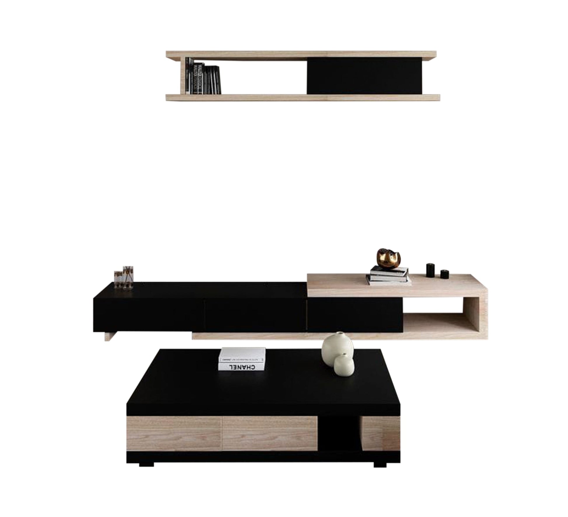 A TV unit and coffee table in a stylish beige and black design - Vitrine Furniture - Furniture