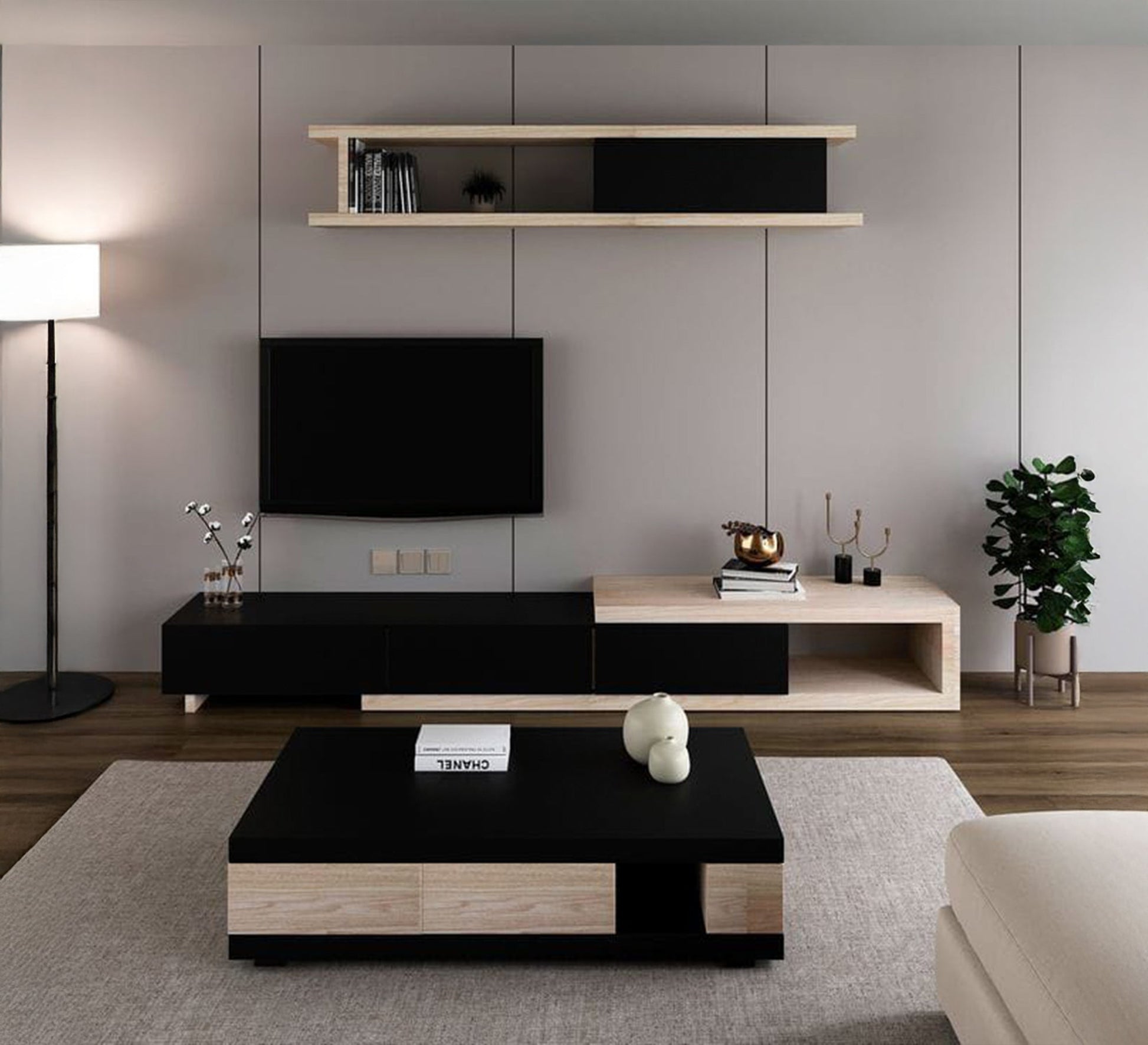 A TV unit and coffee table in a stylish beige and black design - Vitrine Furniture - Furniture