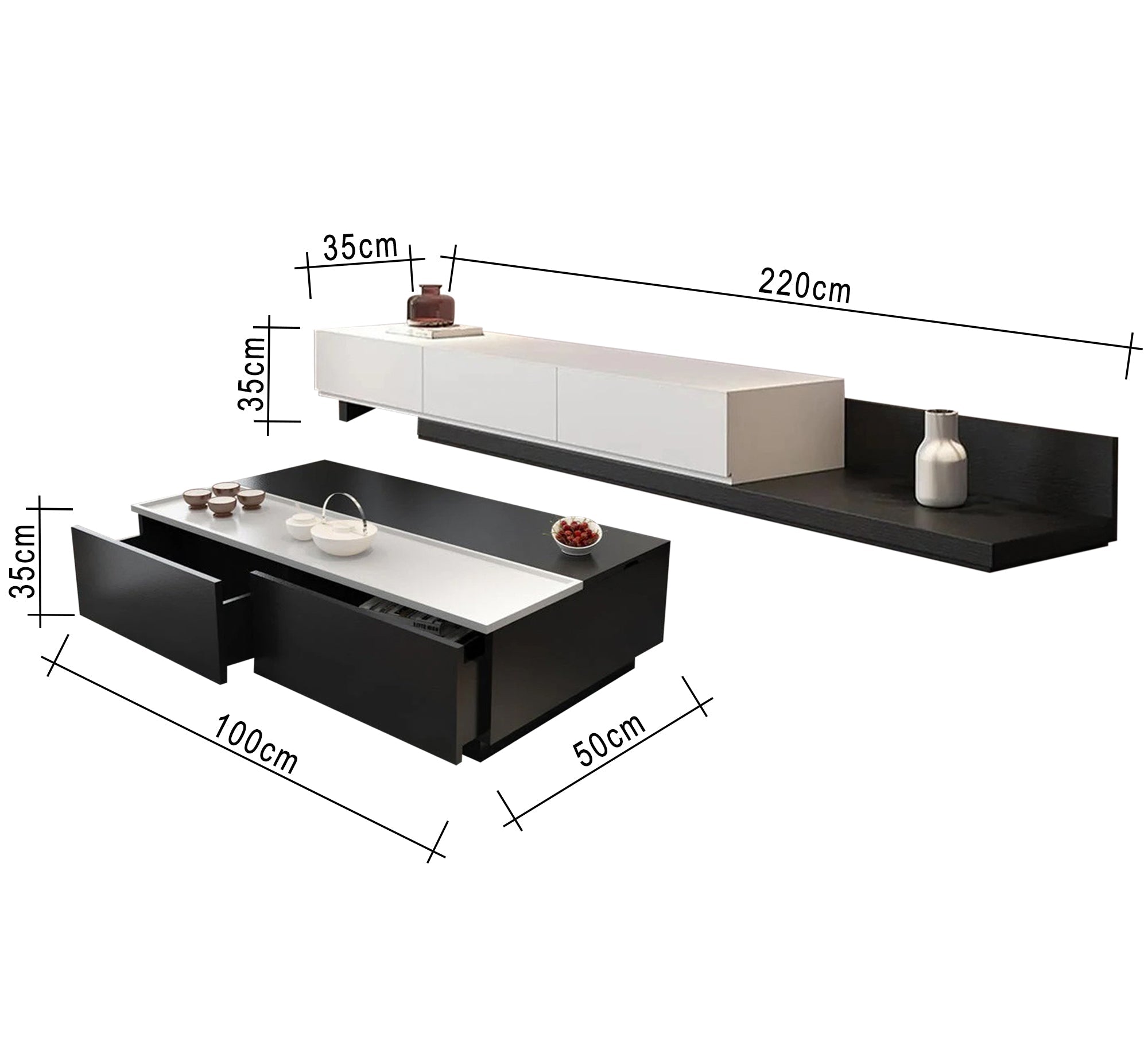 A TV unit and coffee table in a stylish black and white design - Vitrine Furniture - Furniture
