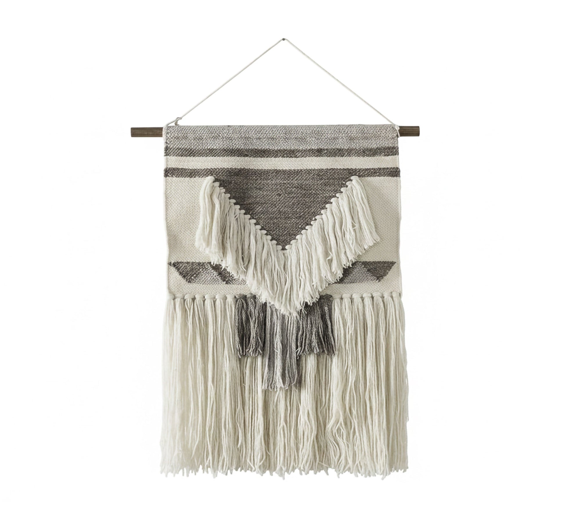A white and gray throw with sharp angles and fringes - Vitrine Furniture - Accessories