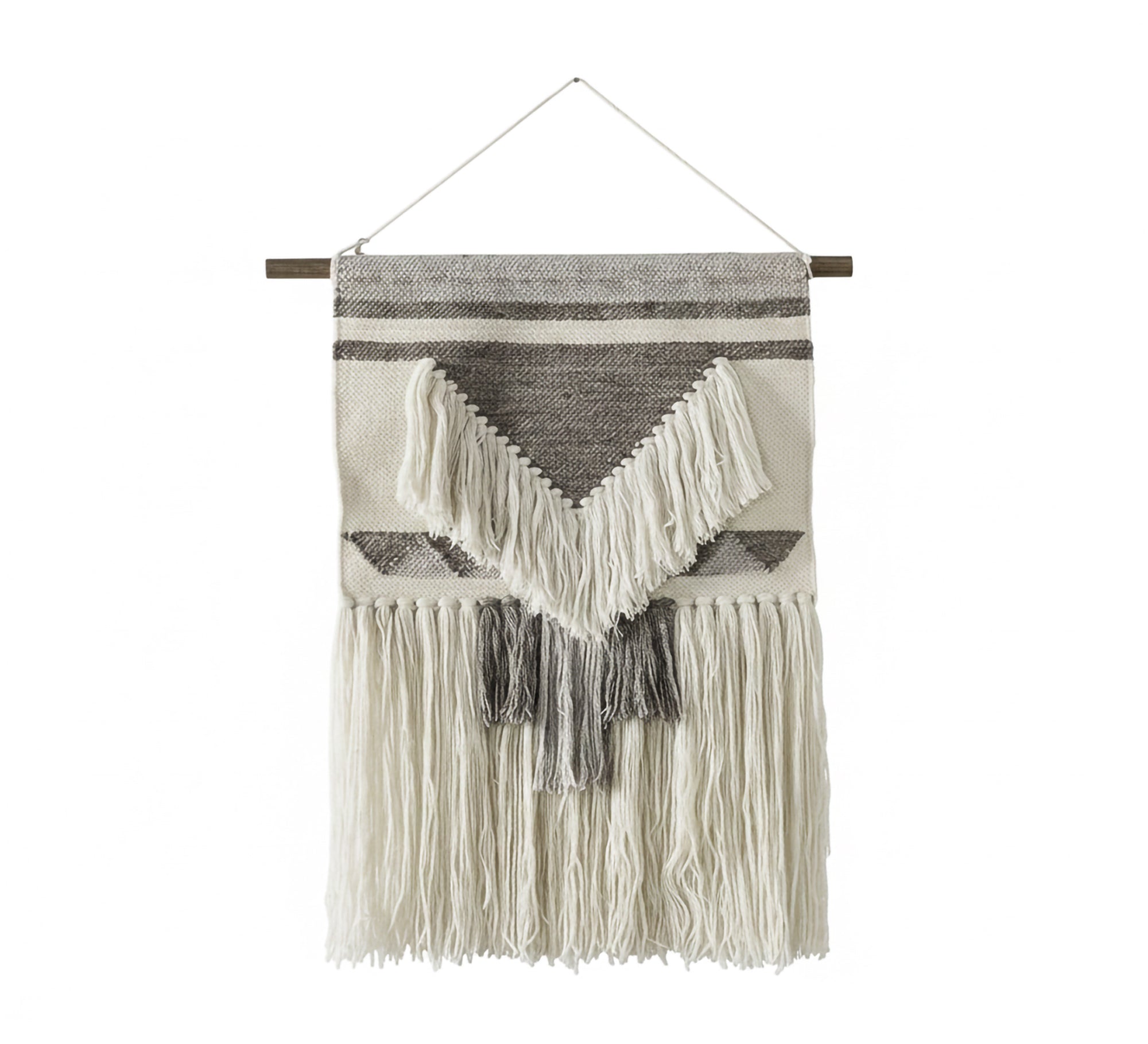 A white and gray throw with sharp angles and fringes - Vitrine Furniture - Accessories
