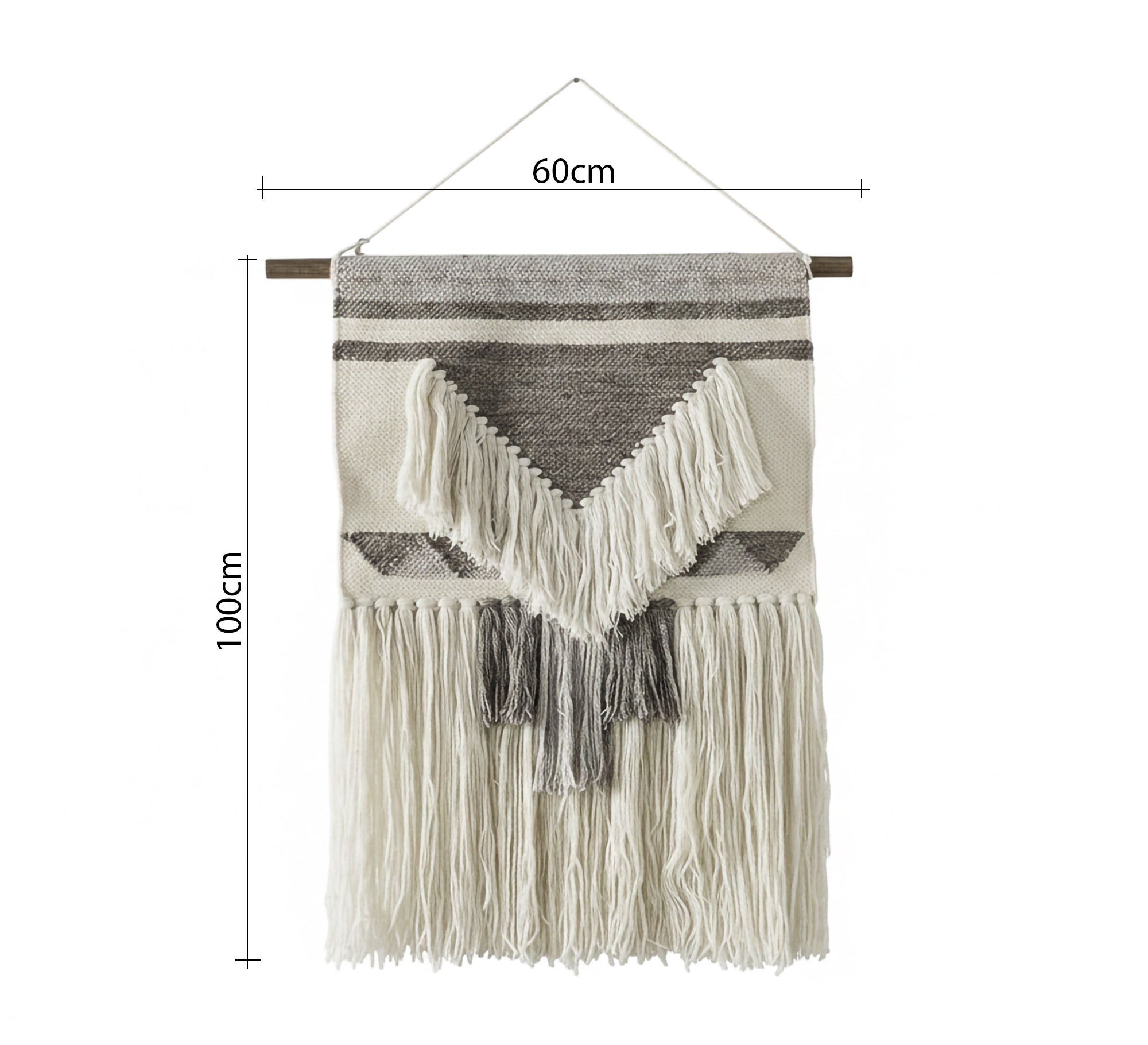 A white and gray throw with sharp angles and fringes - Vitrine Furniture - Accessories