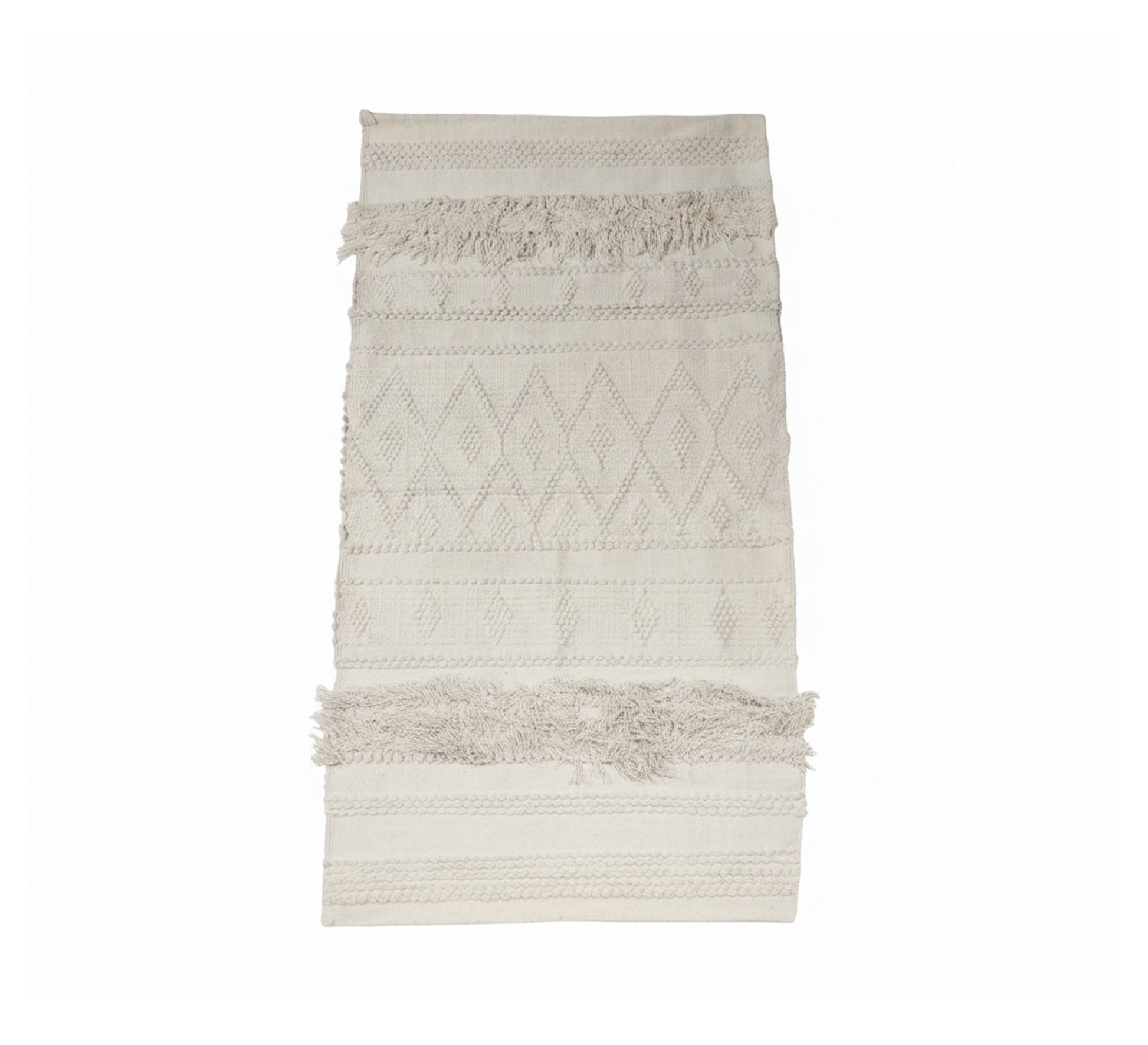 A white bohemian rug with a modern touch and long fringes - Vitrine Furniture - Accessories