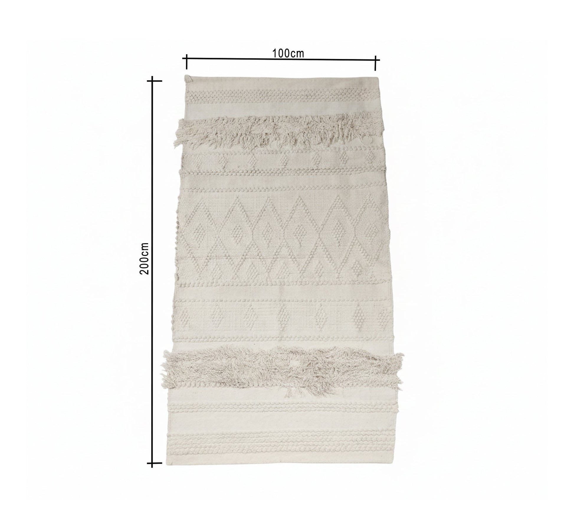 A white bohemian rug with a modern touch and long fringes - Vitrine Furniture - Accessories