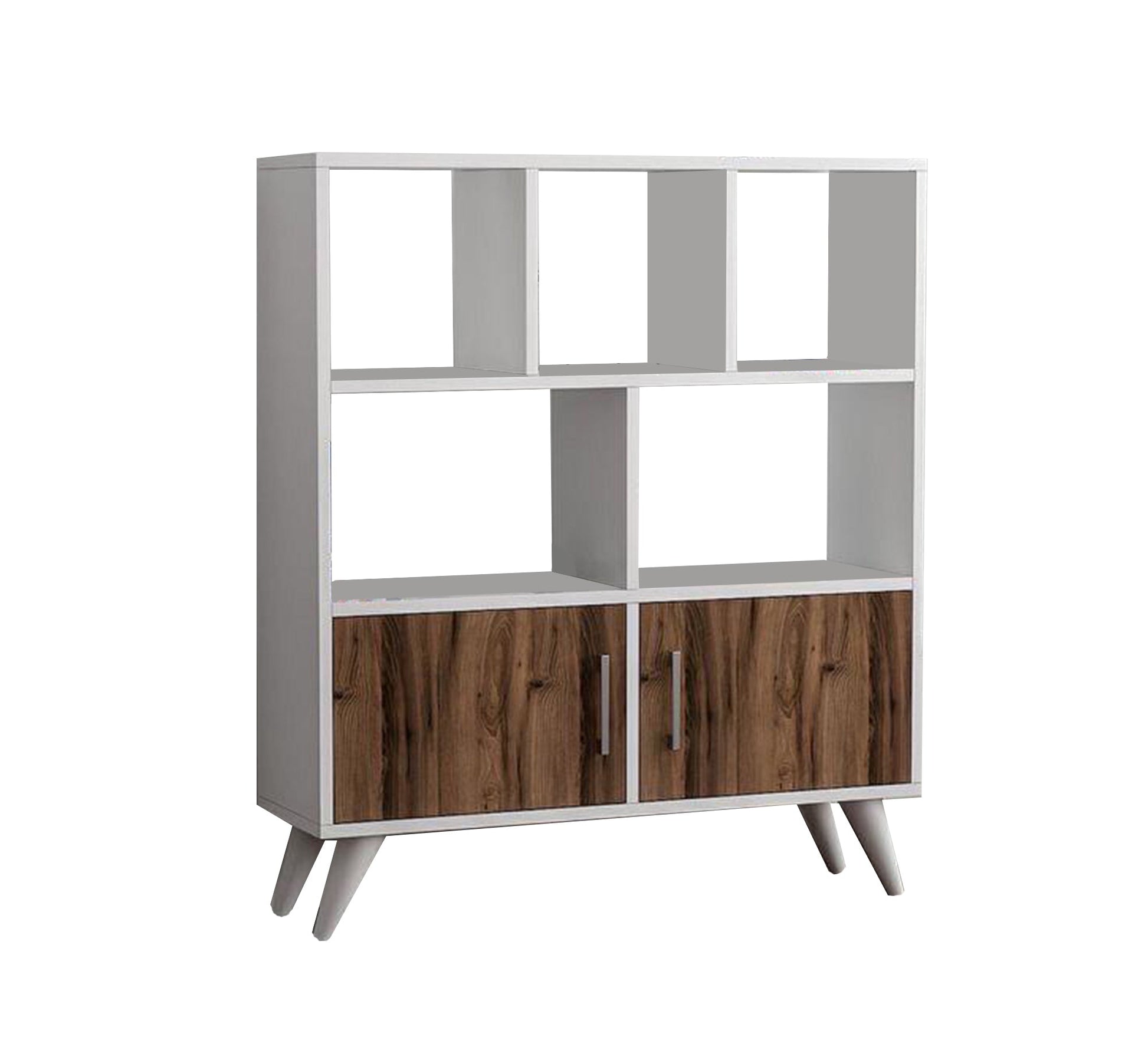 A white bookcase with two brown doors - Vitrine Furniture - Furniture