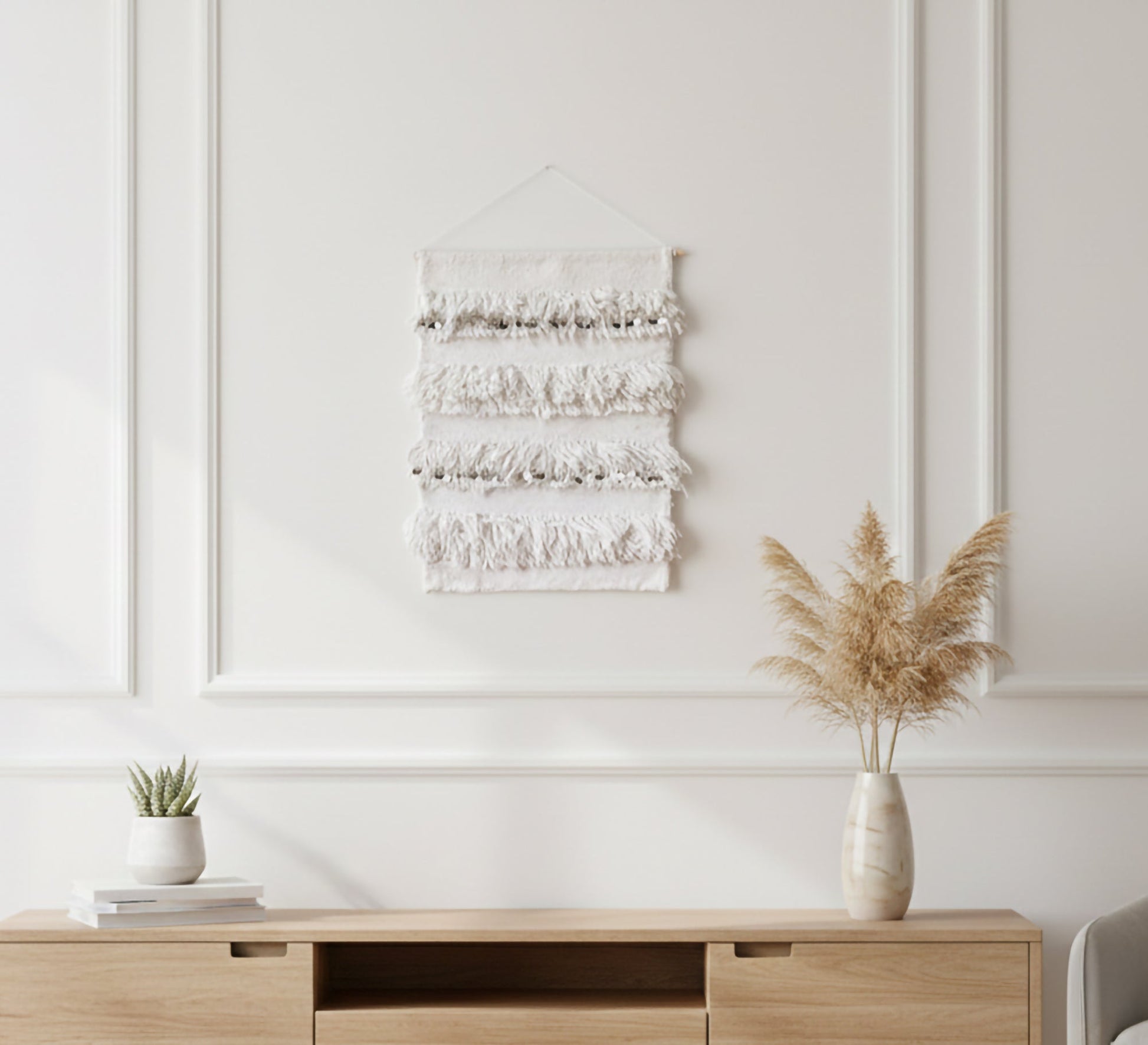 A white runner with delicate, shimmering woolen rows - Vitrine Furniture - Accessories