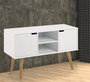 A white storage unit with two leaves, right and left, and an open shelf in the middle - Vitrine Furniture - Furniture