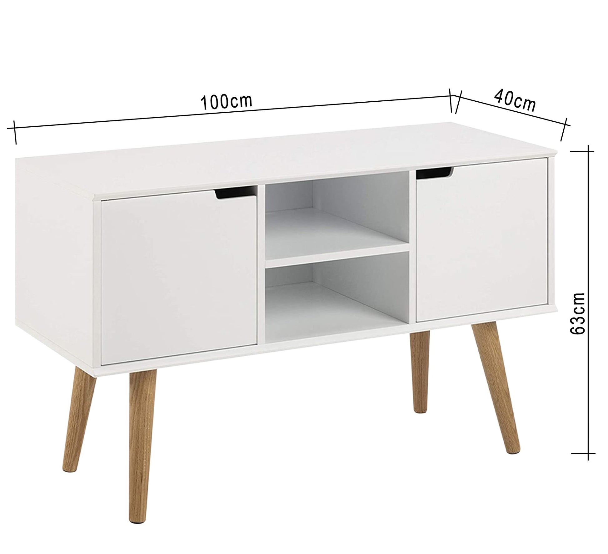 A white storage unit with two leaves, right and left, and an open shelf in the middle - Vitrine Furniture - Furniture
