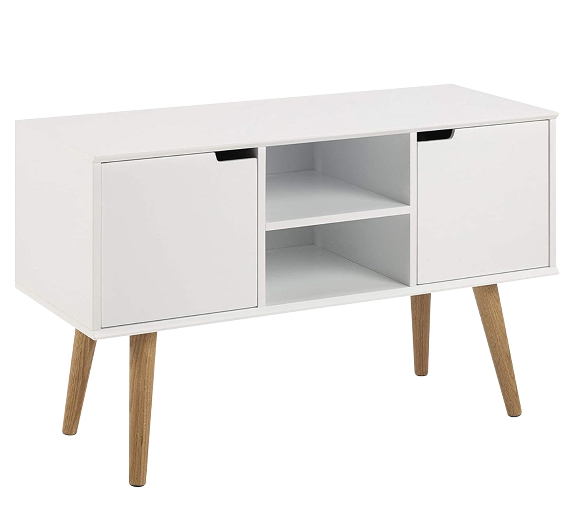 A white storage unit with two leaves, right and left, and an open shelf in the middle - Vitrine Furniture - Furniture