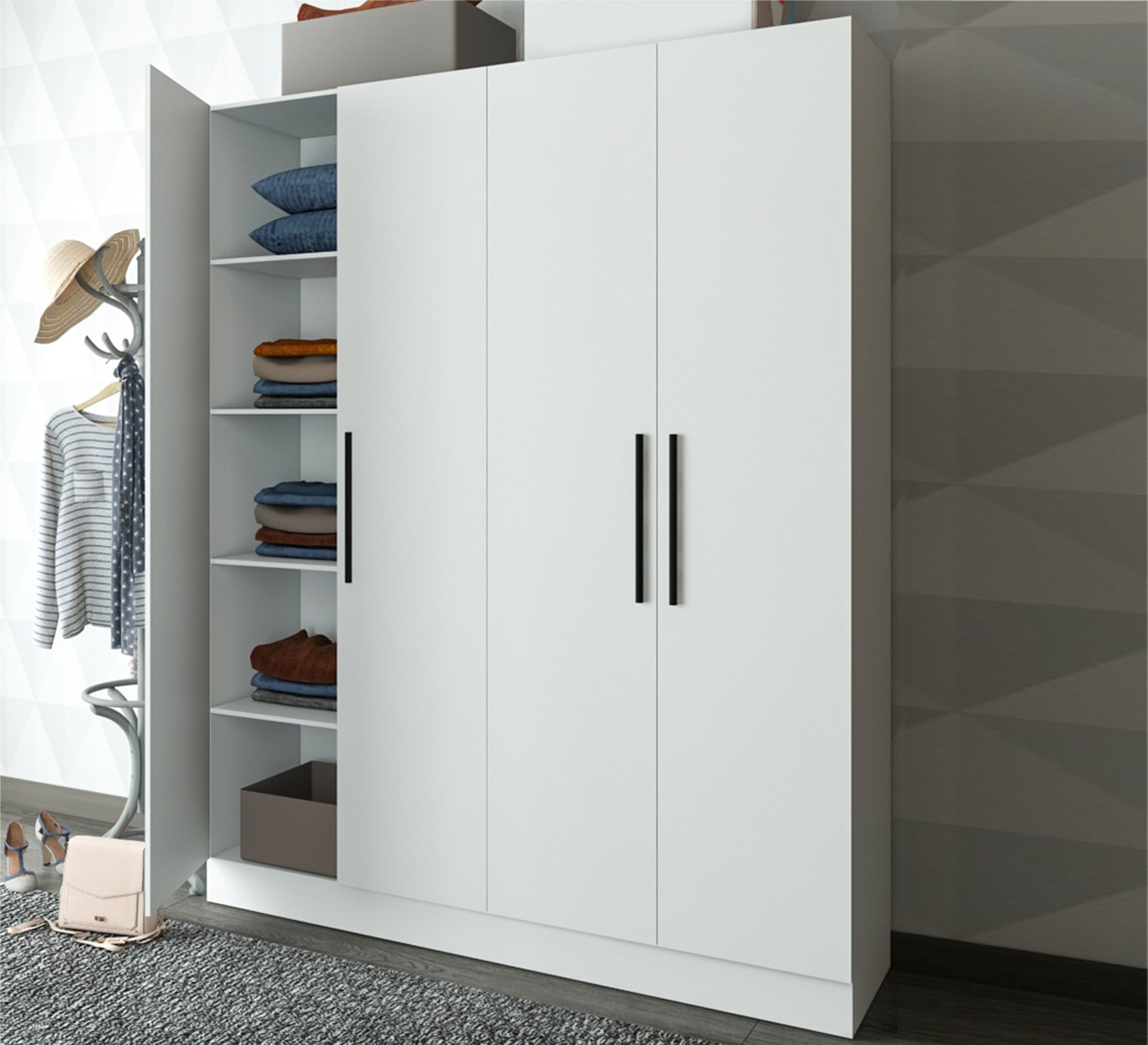 A white wardrobe with four moving doors - Vitrine Furniture - Furniture