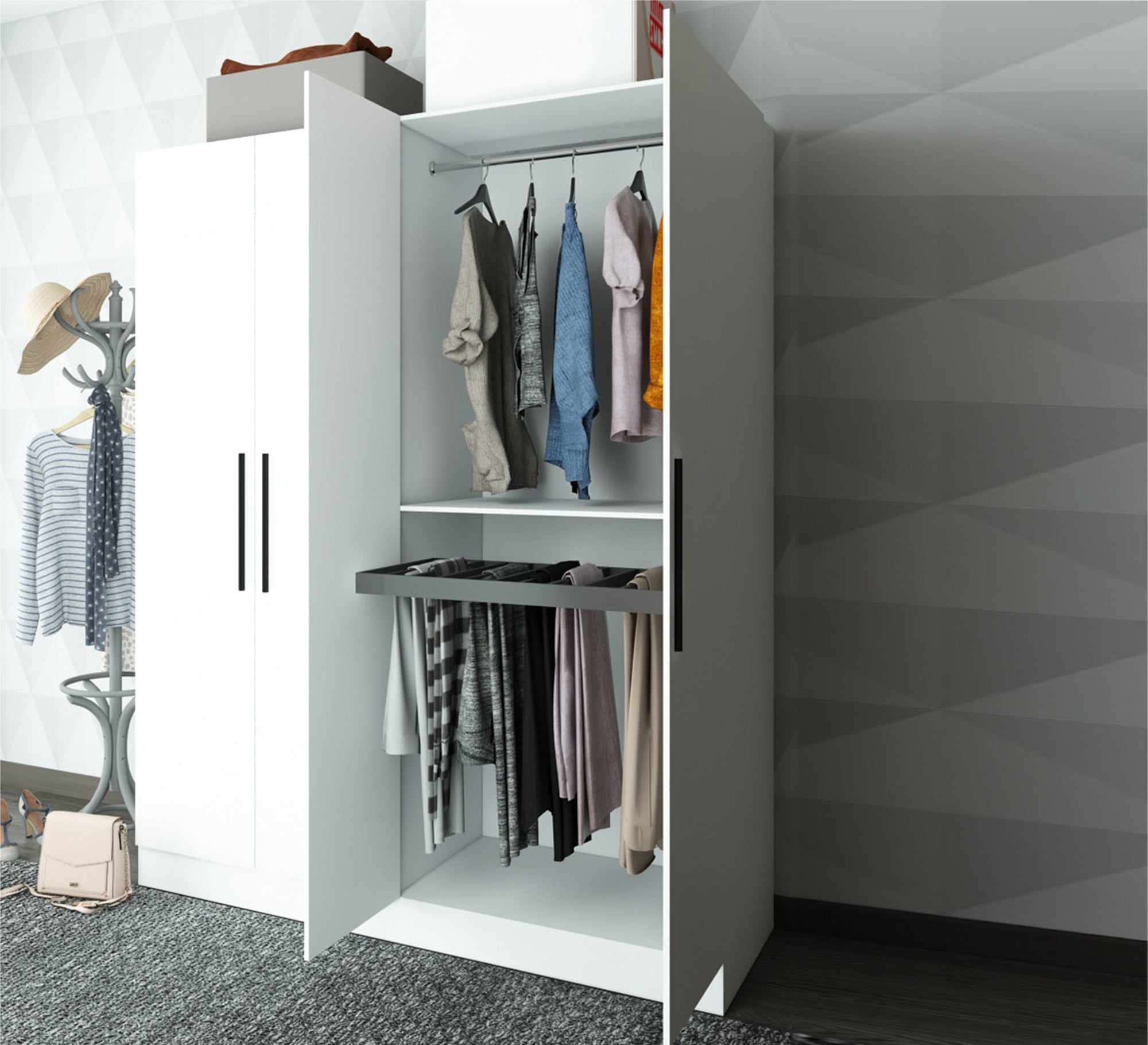 A white wardrobe with four moving doors - Vitrine Furniture - Furniture