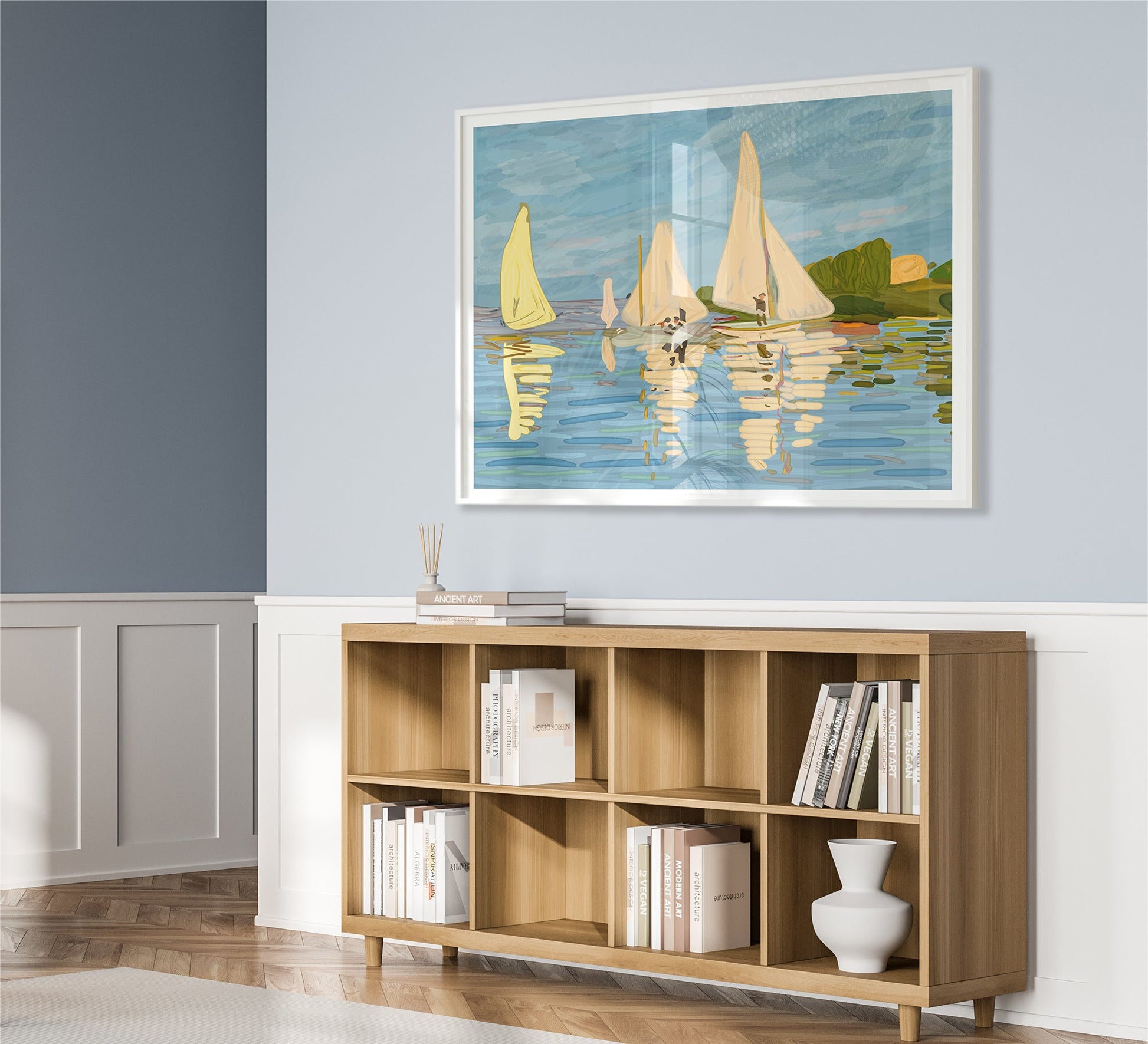 Abstract painting of the Nile and sailboats - Vitrine Furniture - Décor