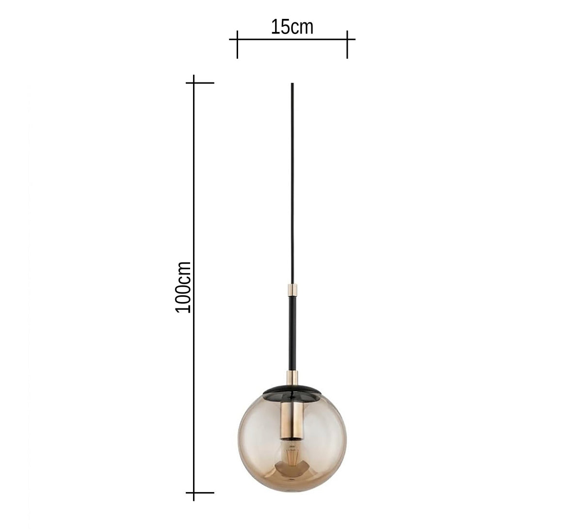 Amber Globe Pendant with Black Stem - Vitrine Furniture - Ceiling lights