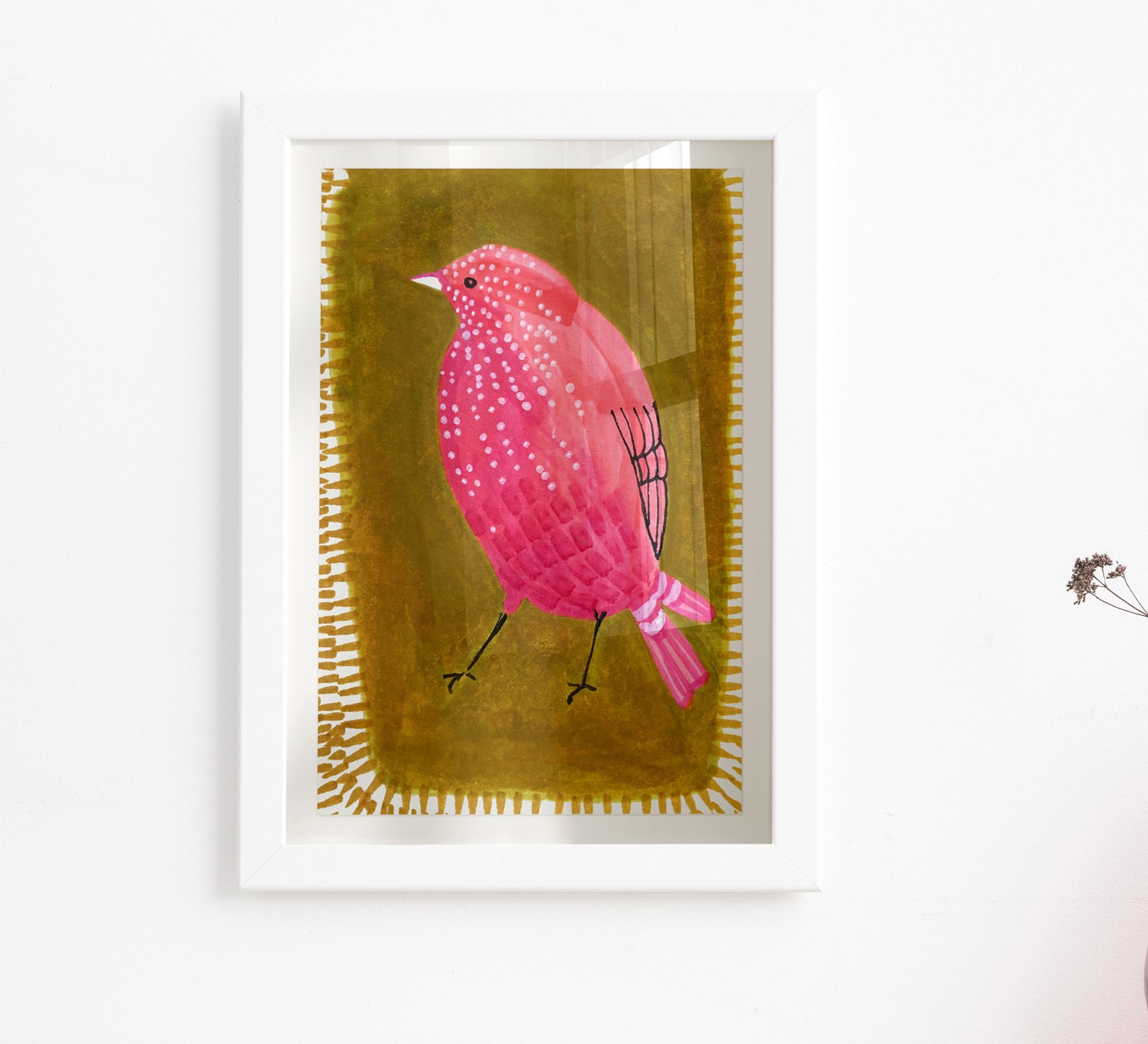 An artistic painting of a small bird - Vitrine Furniture - Décor