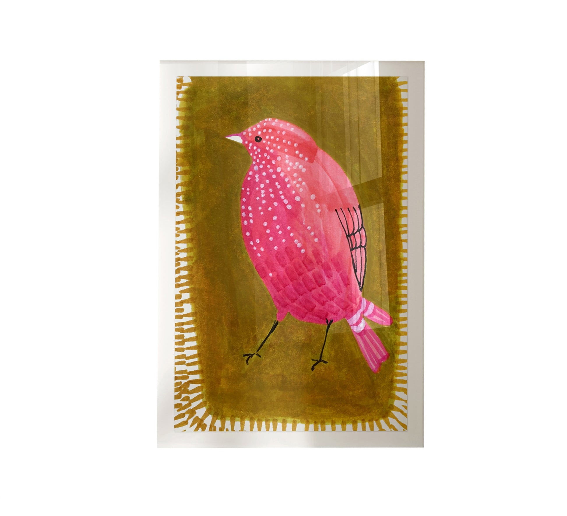 An artistic painting of a small bird - Vitrine Furniture - Décor