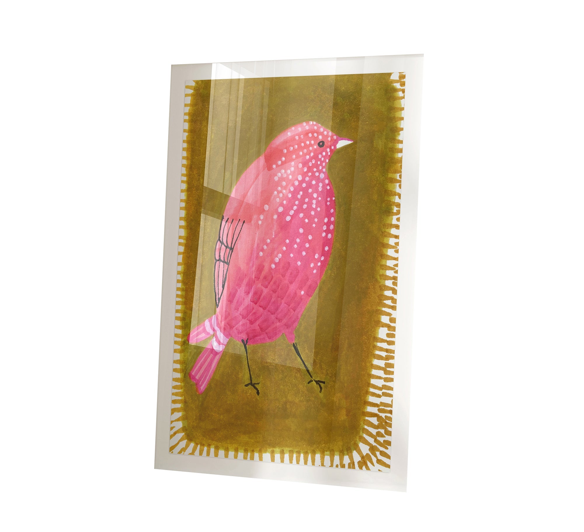 An artistic painting of a small bird in a white frame - Vitrine Furniture - Décor