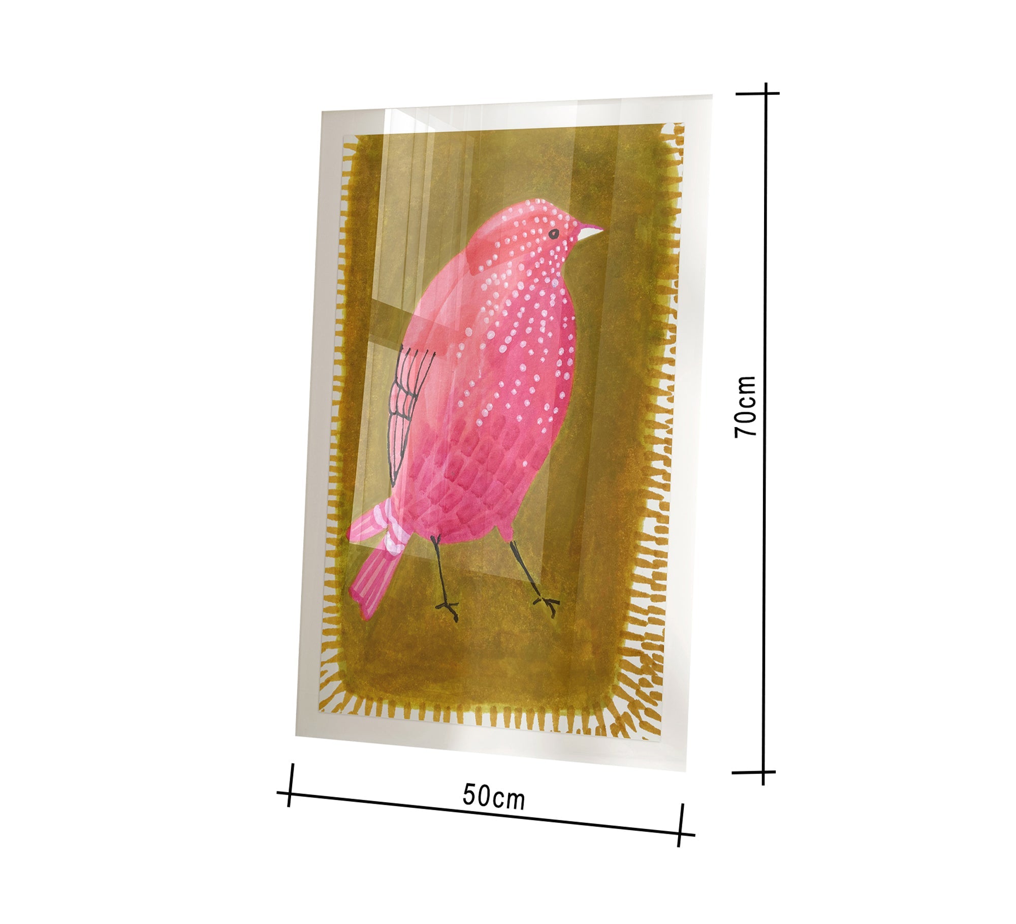 An artistic painting of a small bird in a white frame - Vitrine Furniture - Décor