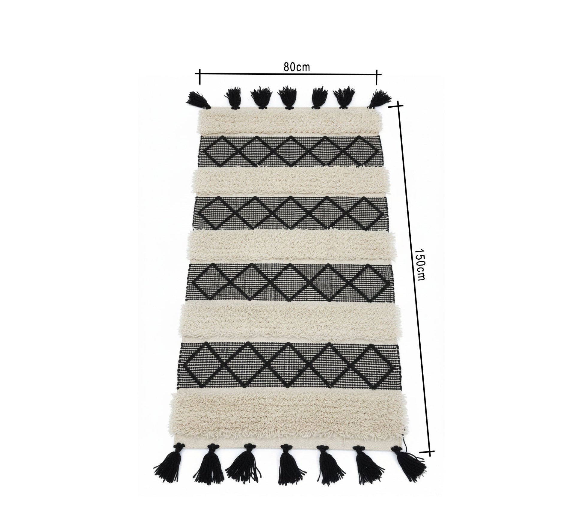 An attractive monochromatic rug with black fringes - Vitrine Furniture - Accessories