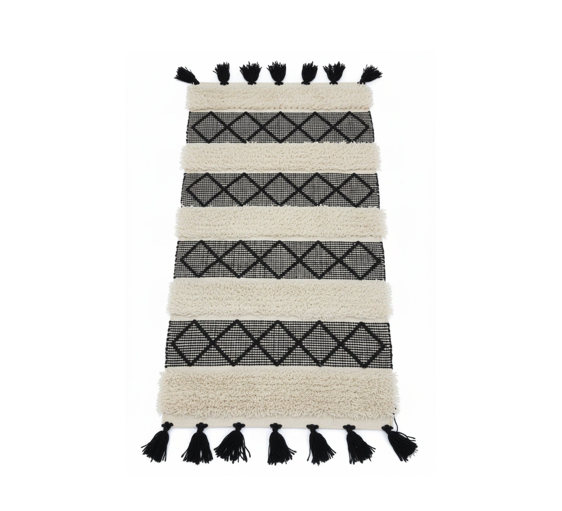 An attractive monochromatic rug with black fringes - Vitrine Furniture - Accessories