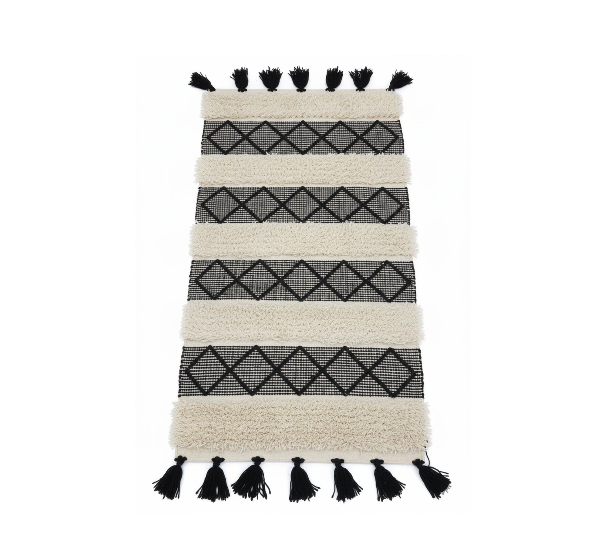 An attractive monochromatic rug with black fringes - Vitrine Furniture - Accessories