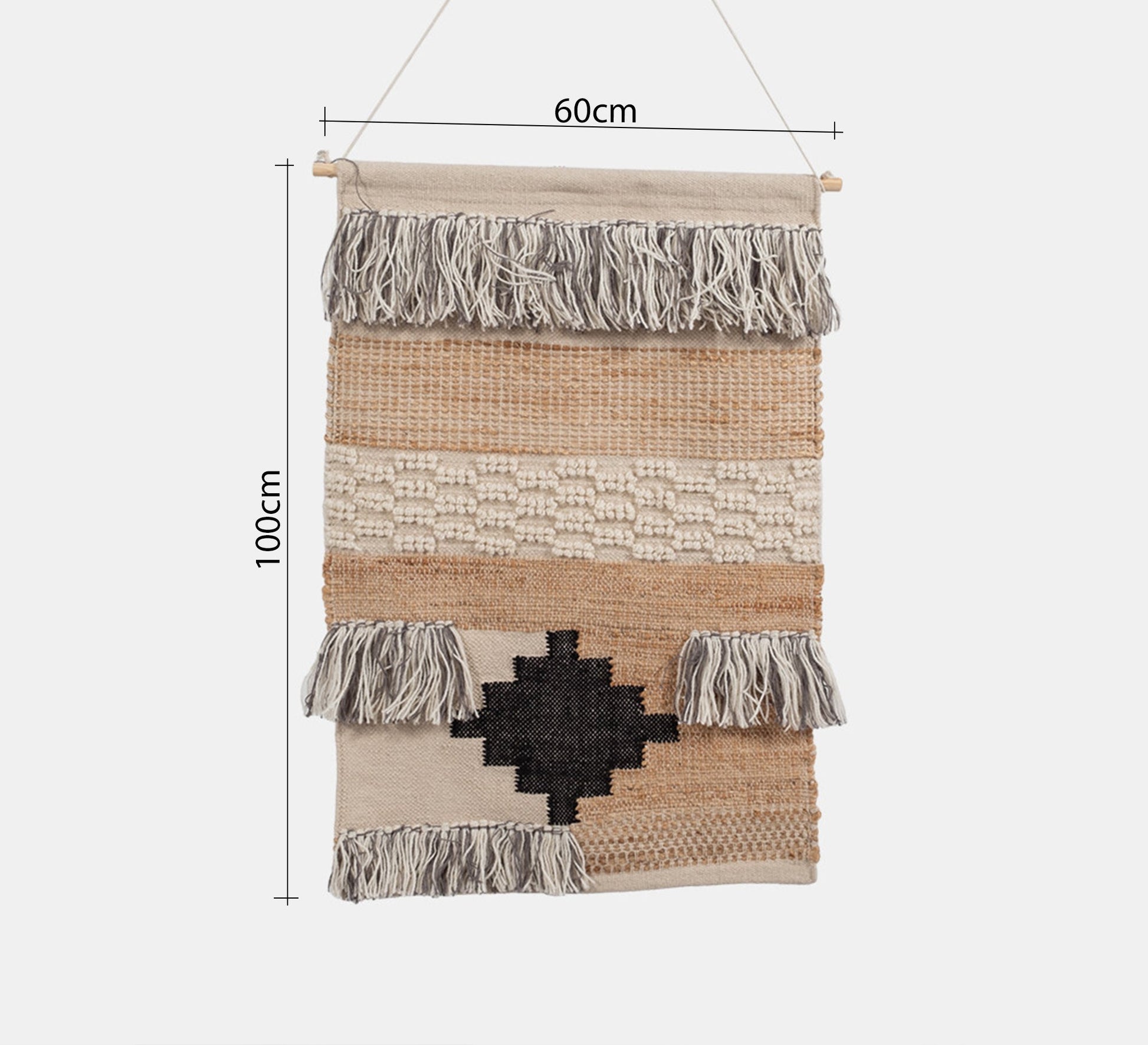 An earthy runner with a black diamond pattern and tassels - Vitrine Furniture - Accessories