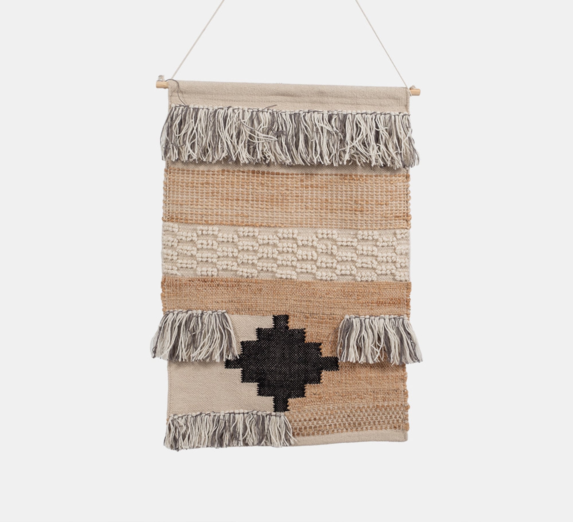 An earthy runner with a black diamond pattern and tassels - Vitrine Furniture - Accessories