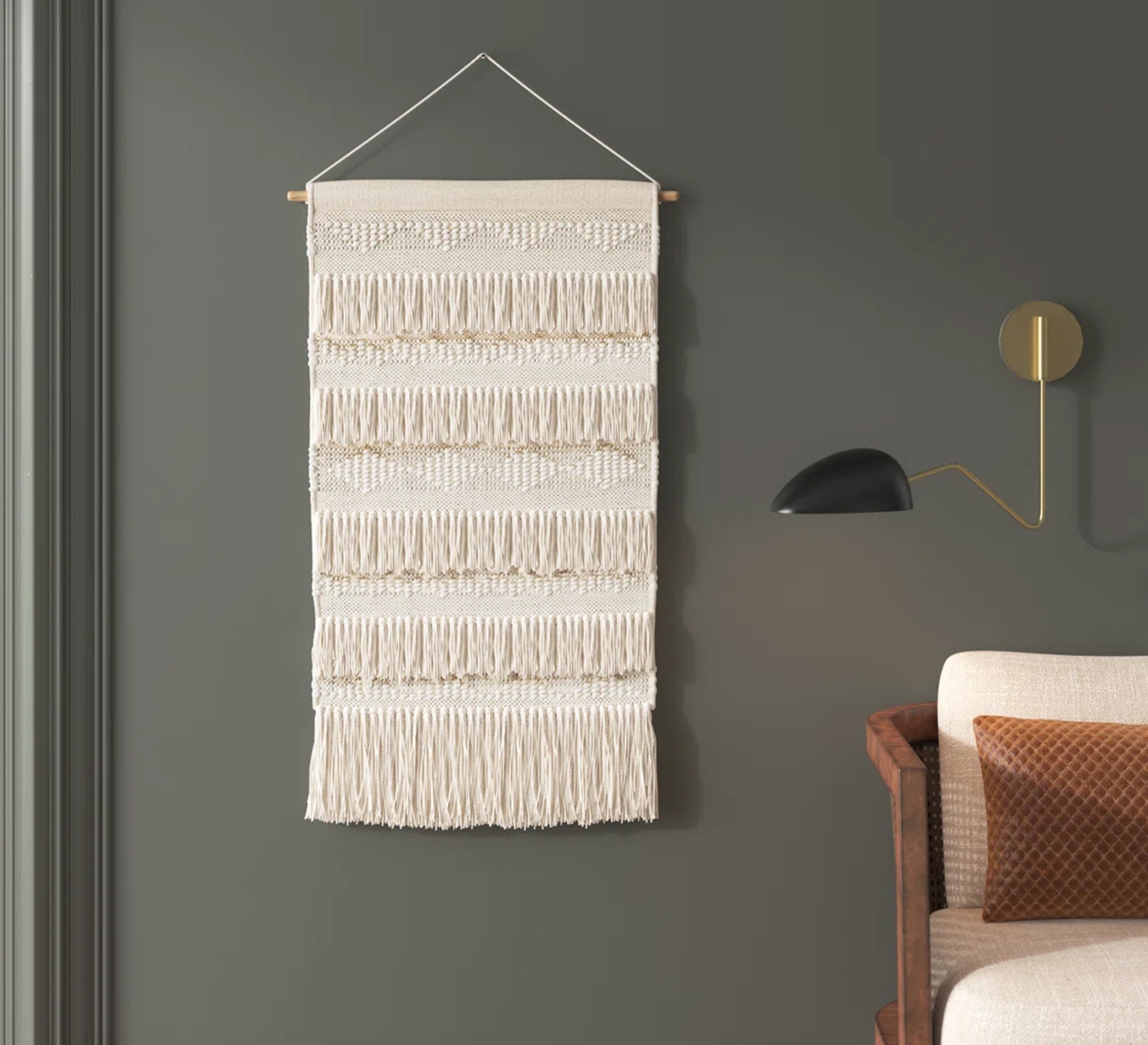 An elegant beige throw with dense, cascading fringes - Vitrine Furniture - Accessories