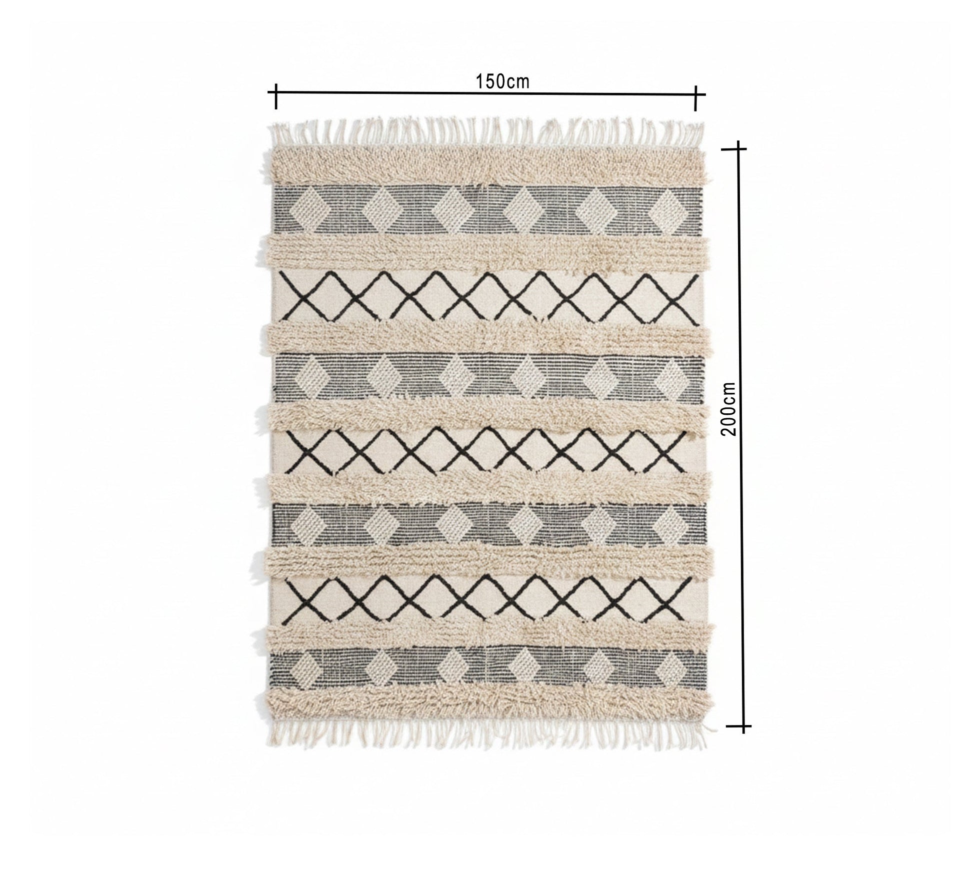 An elegant bohemian rug with a striped pattern and diamond motifs - Vitrine Furniture - Accessories