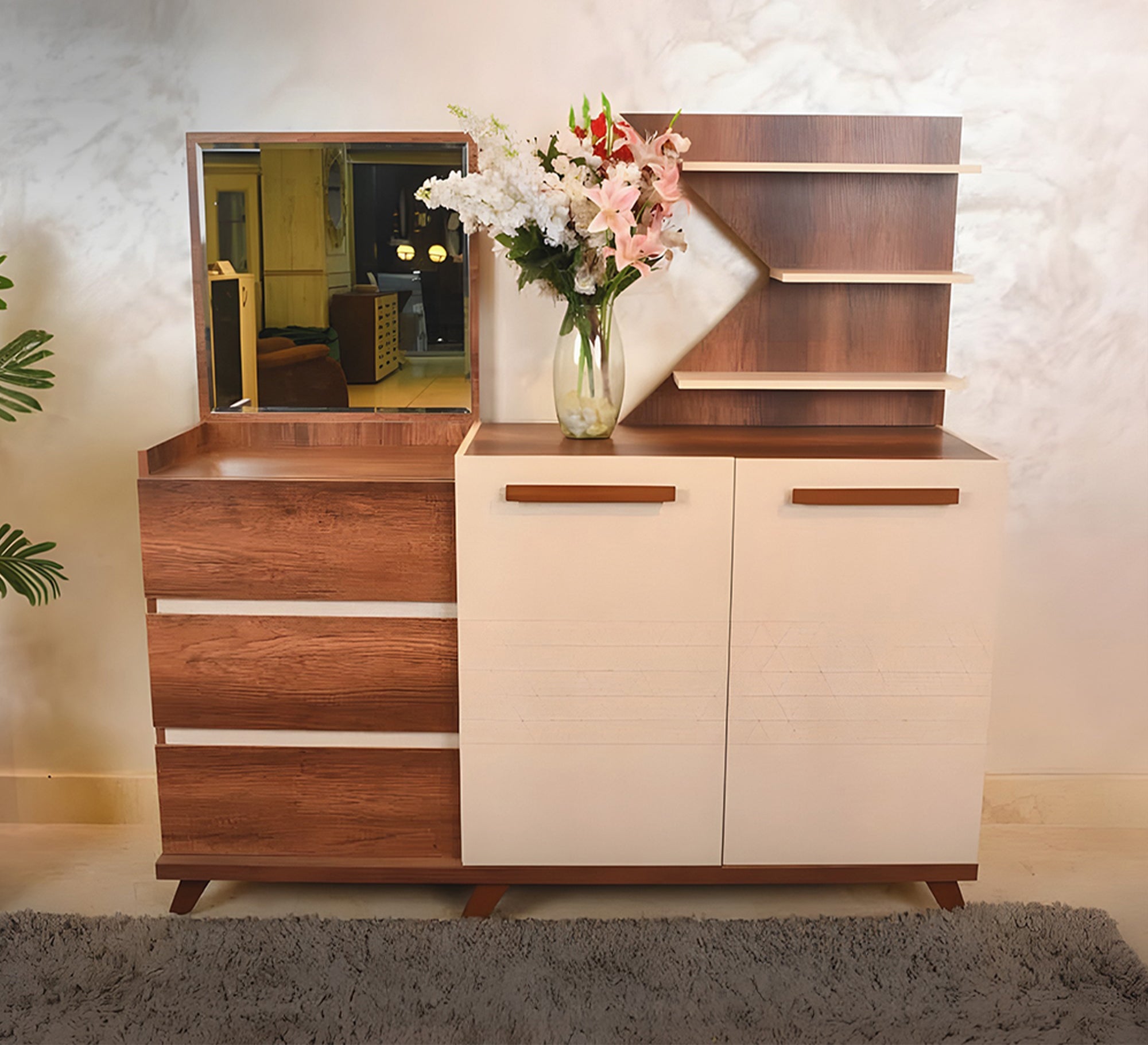 An elegant buffet in brown with touches of beige - Vitrine Furniture - Furniture