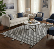 An elegant gray rug with a small diamond pattern and fringe - Vitrine Furniture - Accessories