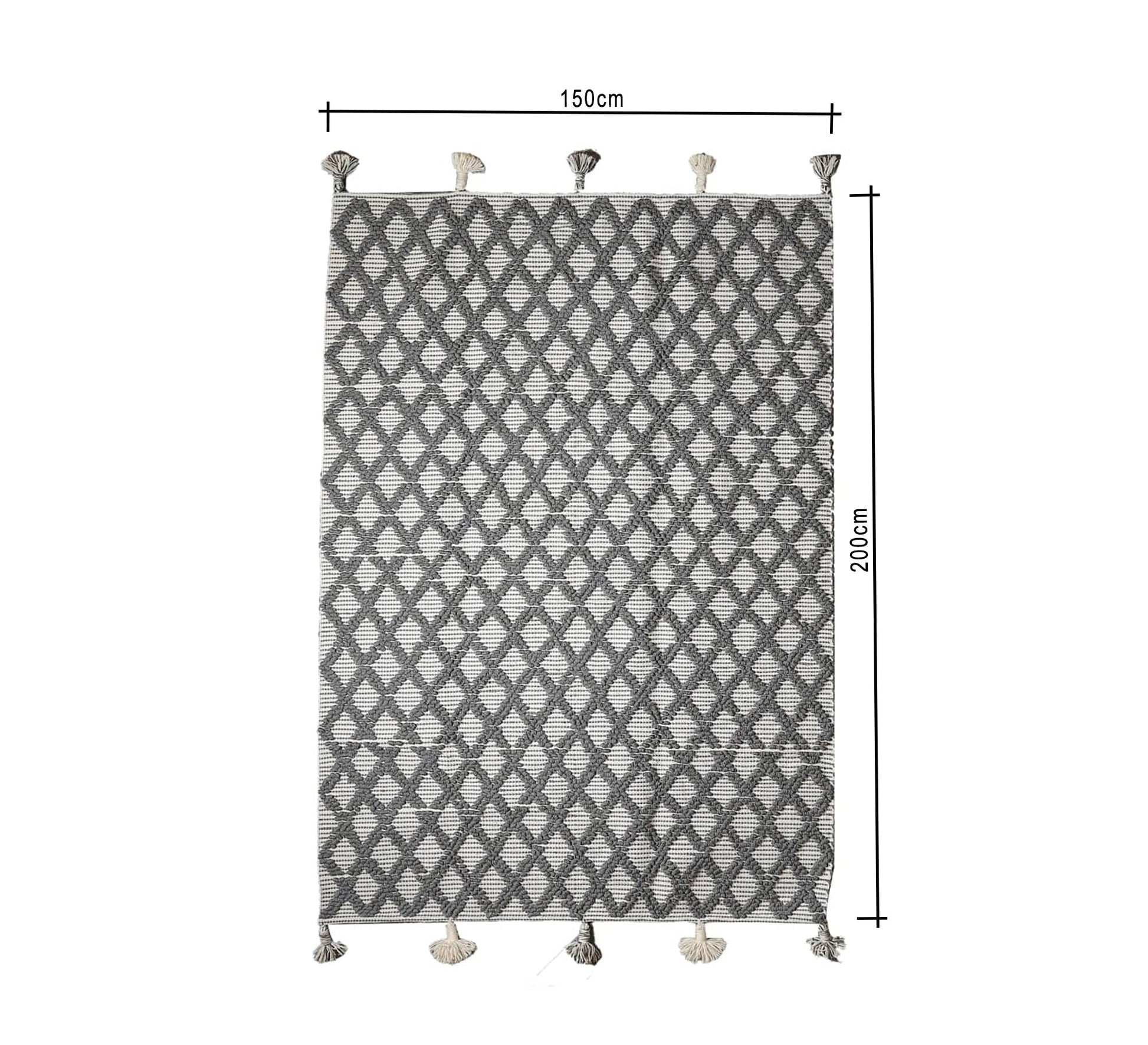 An elegant gray rug with a small diamond pattern and fringe - Vitrine Furniture - Accessories