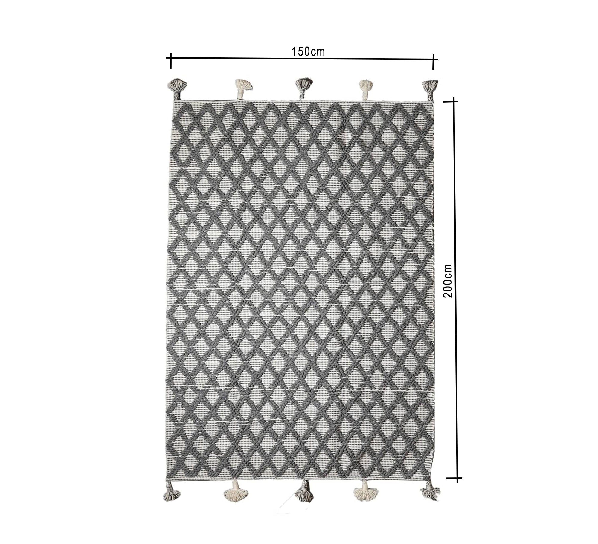 An elegant gray rug with a small diamond pattern and fringe - Vitrine Furniture - Accessories