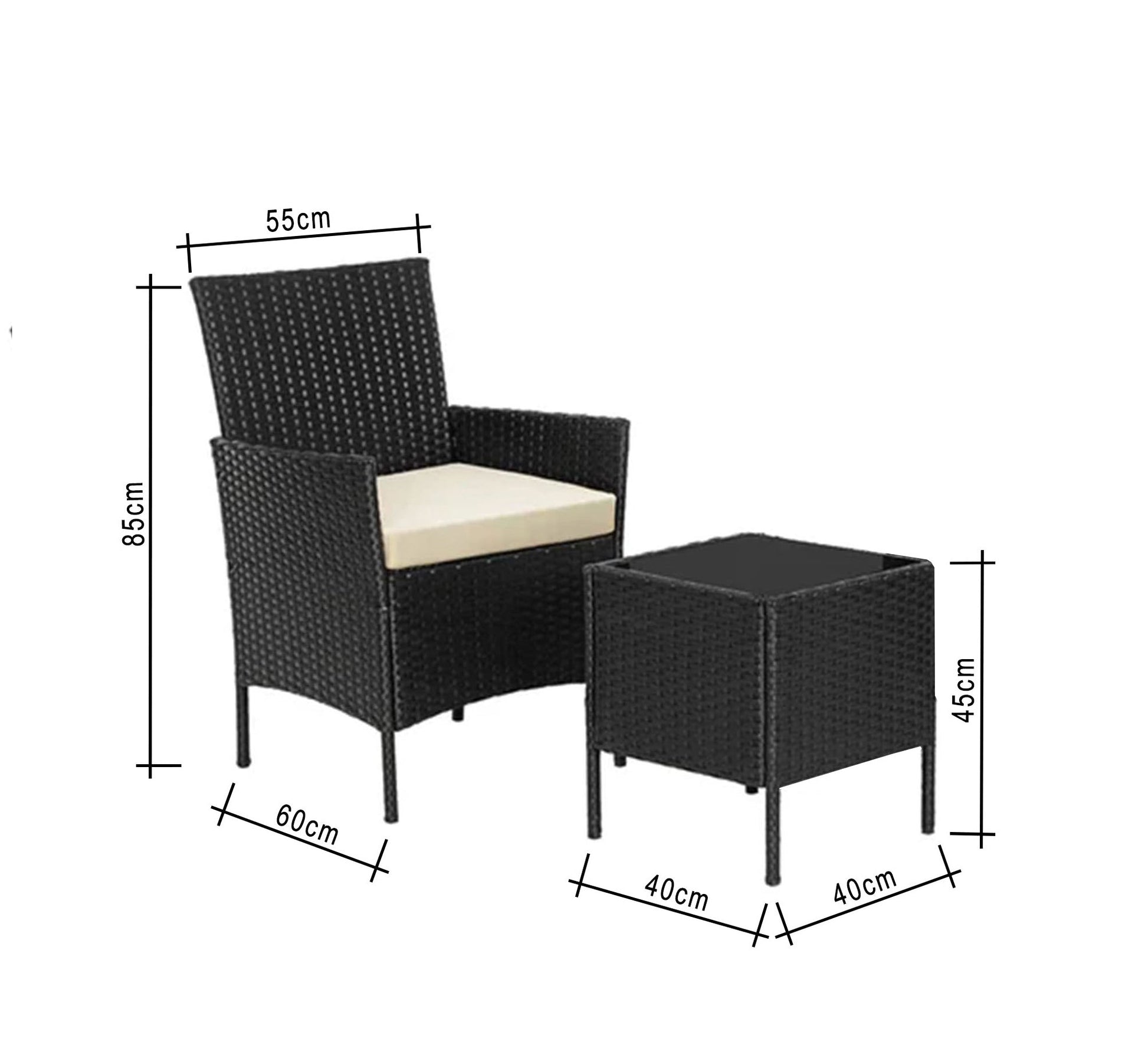 An outdoor set of 2 black chairs and a table - Vitrine Furniture - Outdoor Products