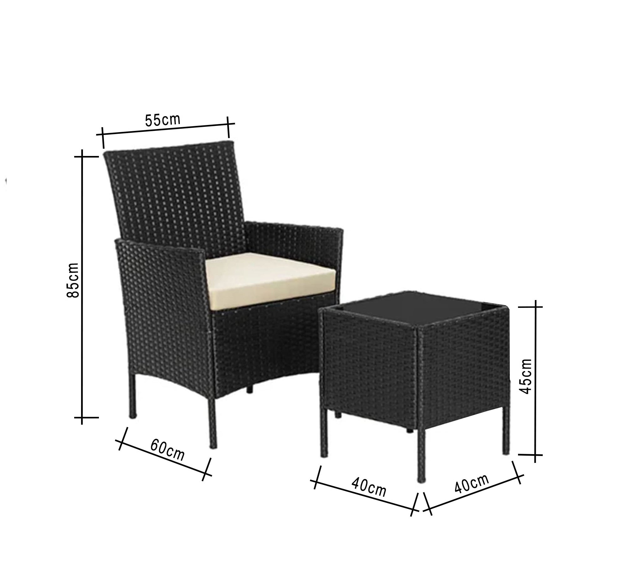 An outdoor set of 2 black chairs and a table - Vitrine Furniture - Outdoor Products