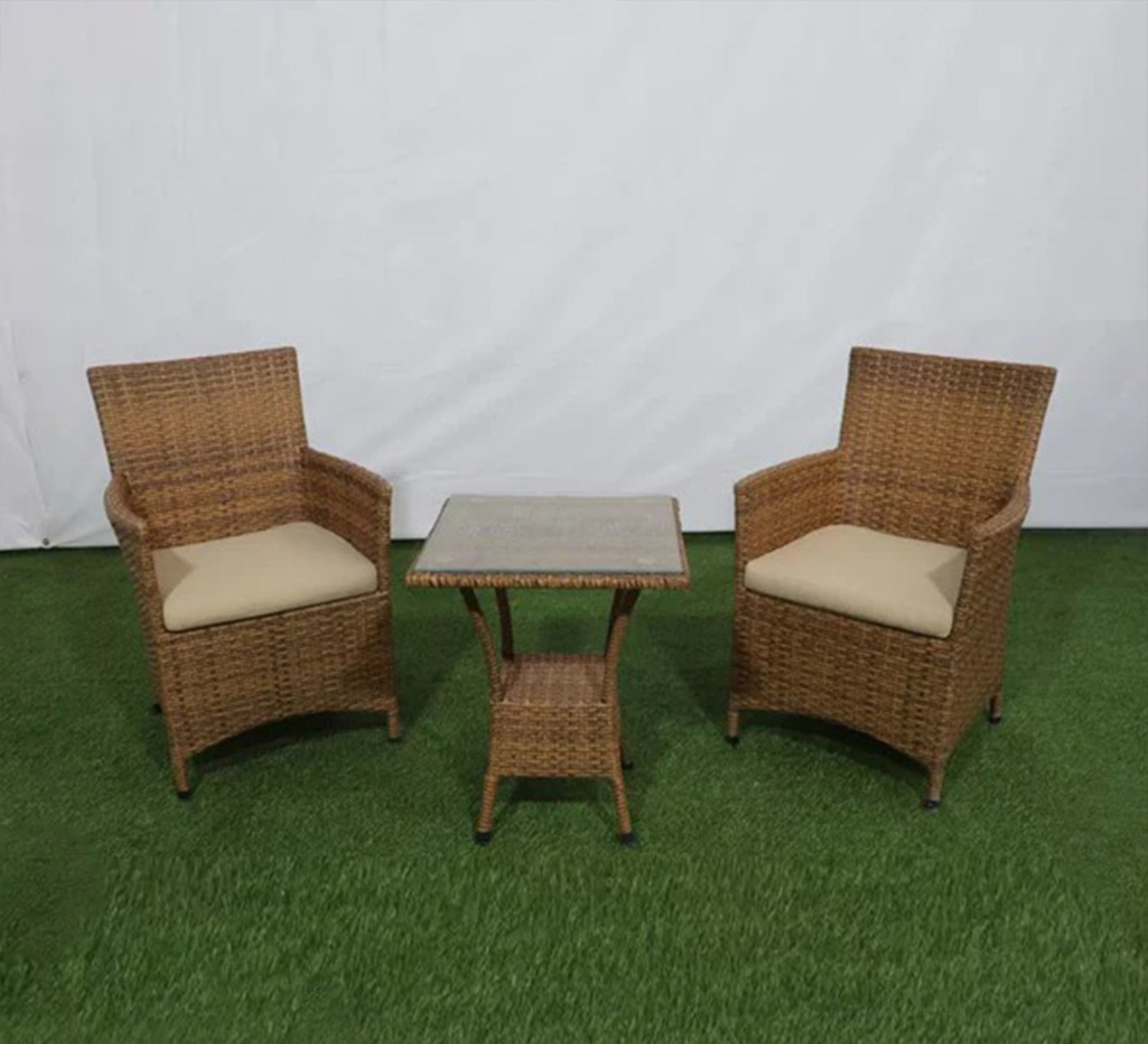 An outdoor set of 2 brown chairs and a table - Vitrine Furniture - Outdoor Products