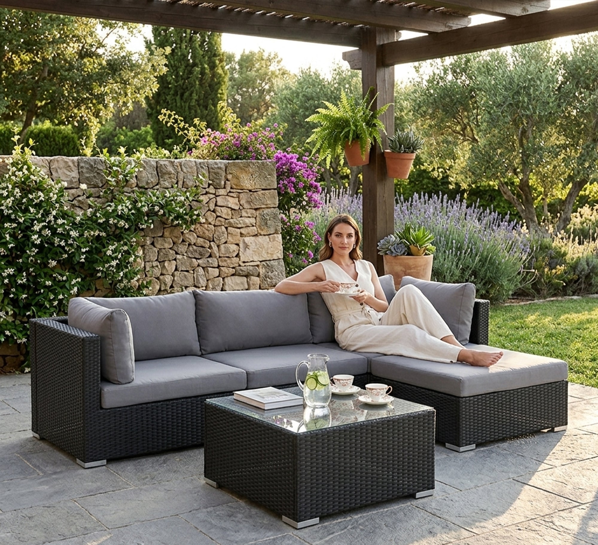An outdoor set with a L-shape sofa set - Vitrine Furniture - Outdoor Lounge Sets