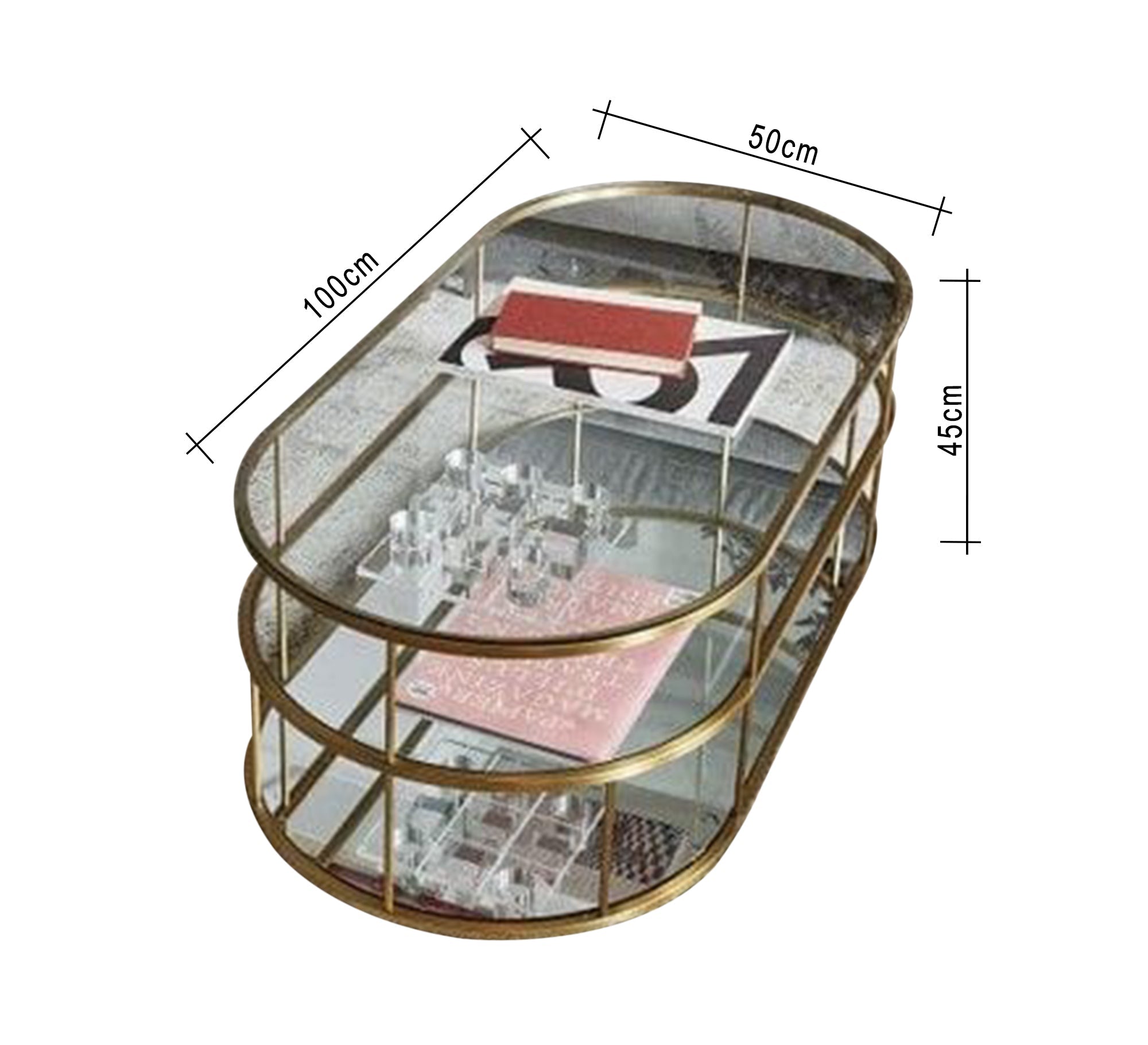 An oval table with three glass tops - Vitrine Furniture - Furniture