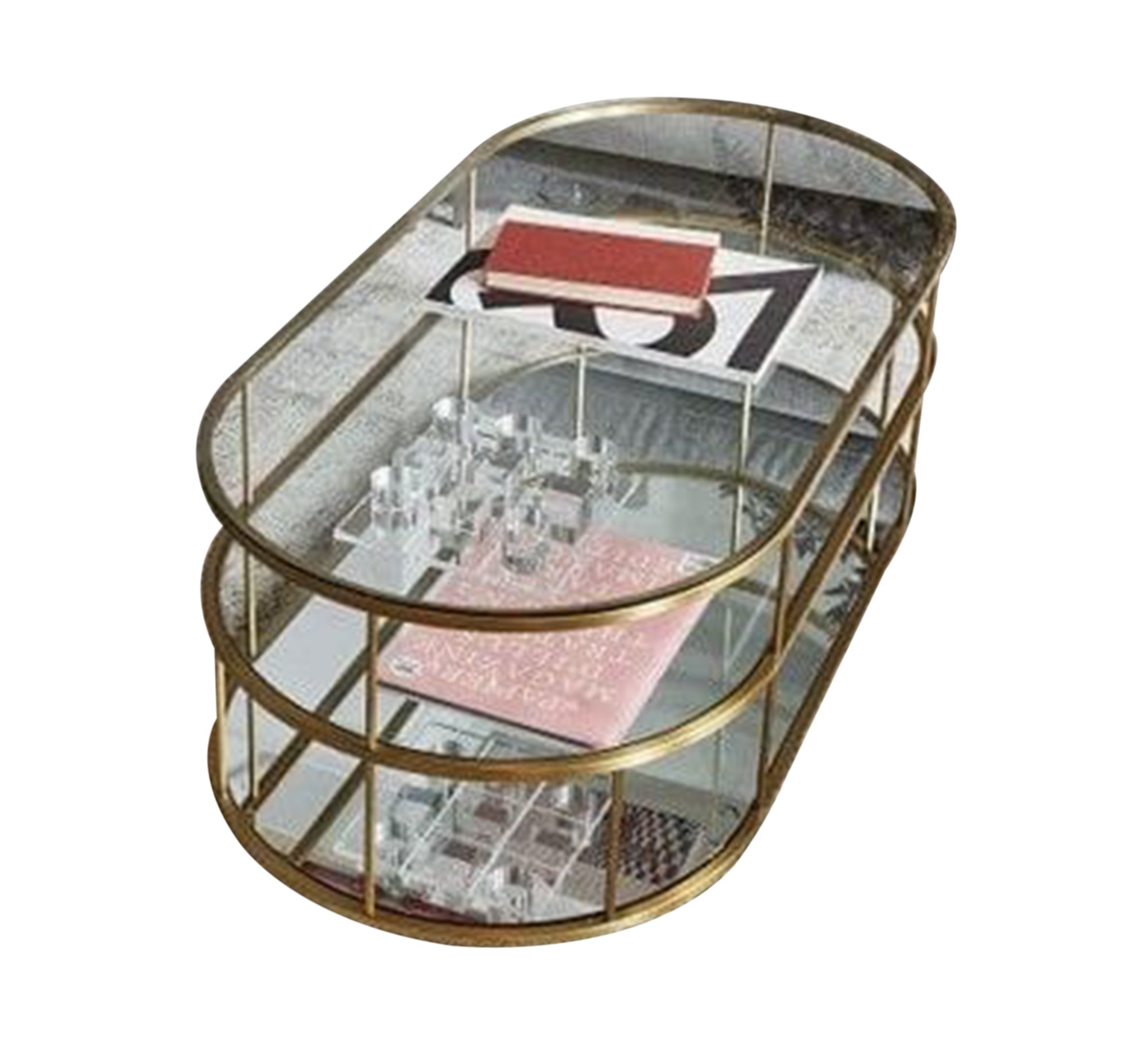 An oval table with three glass tops - Vitrine Furniture - Furniture