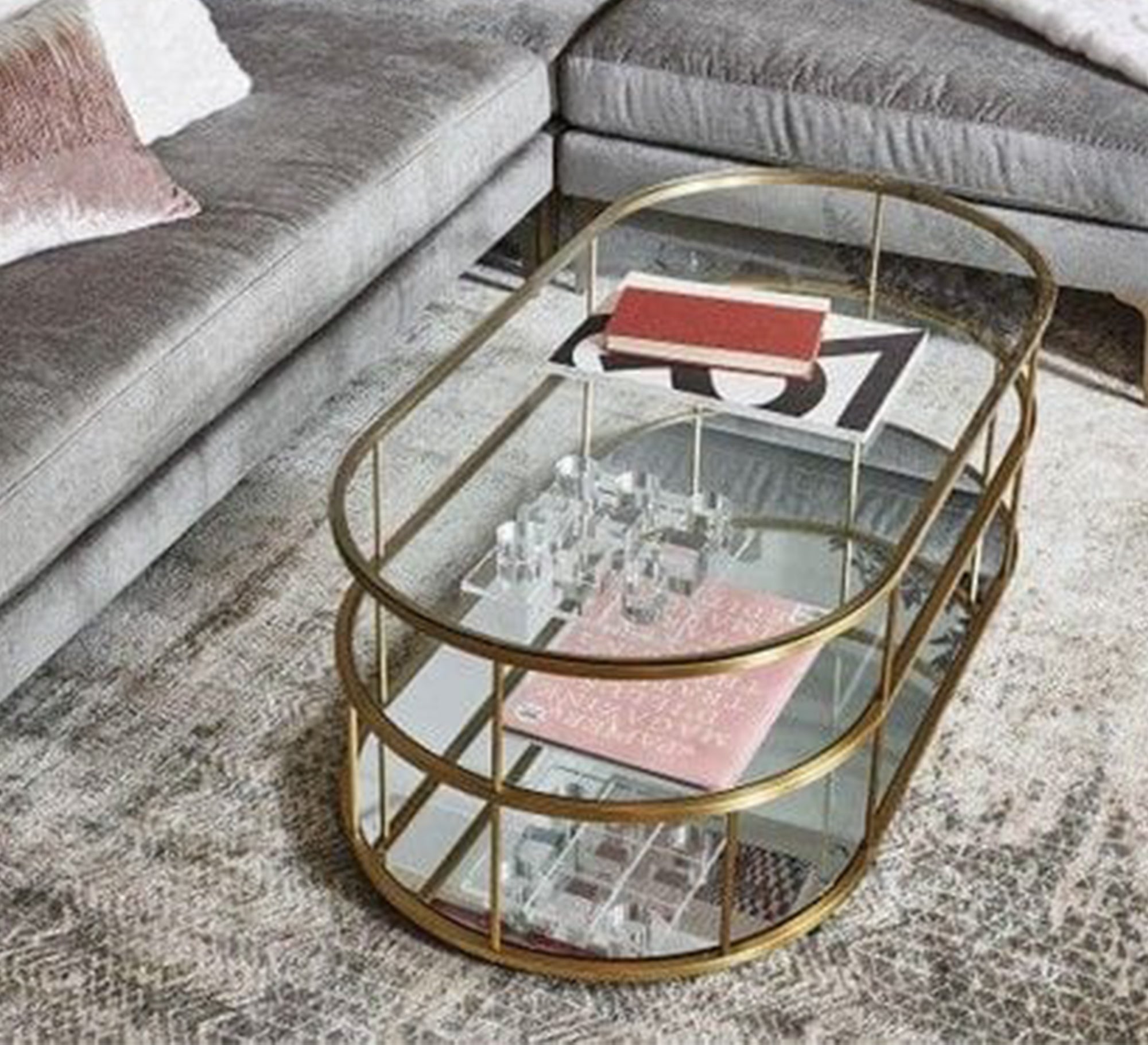 An oval table with three glass tops - Vitrine Furniture - Furniture