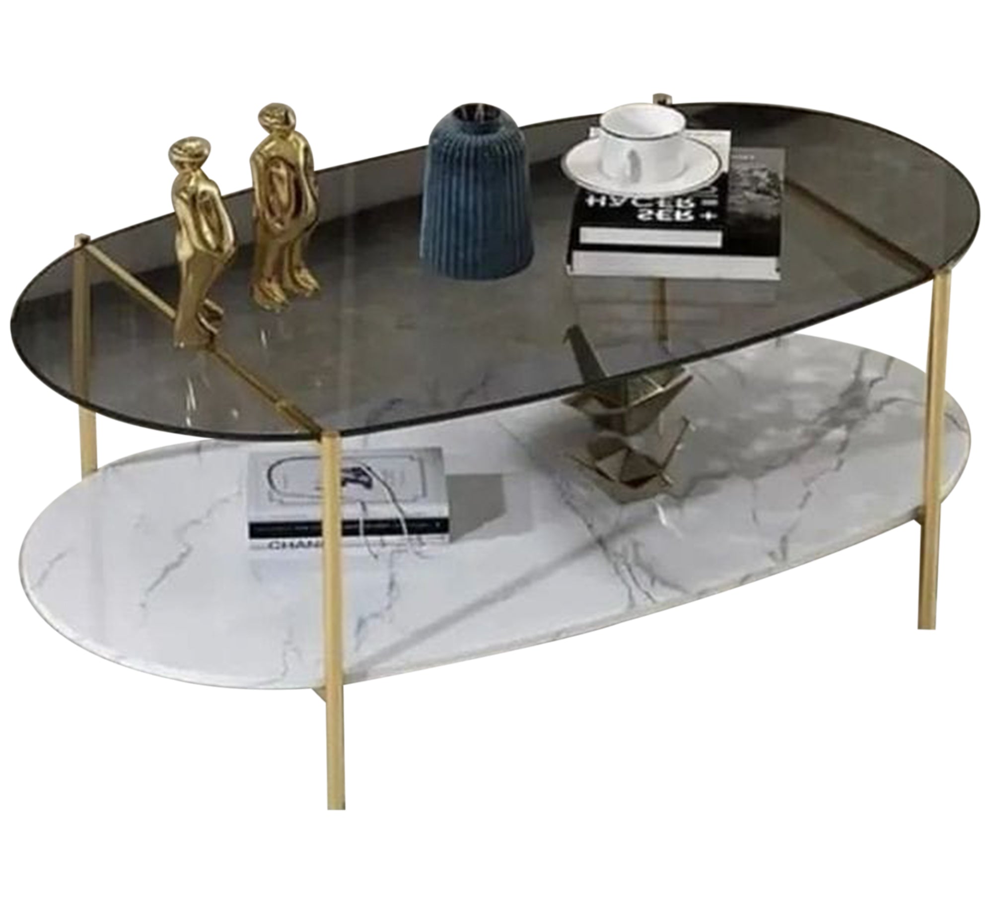 An oval table with two tops, one of which is a glass top - Vitrine Furniture - Furniture