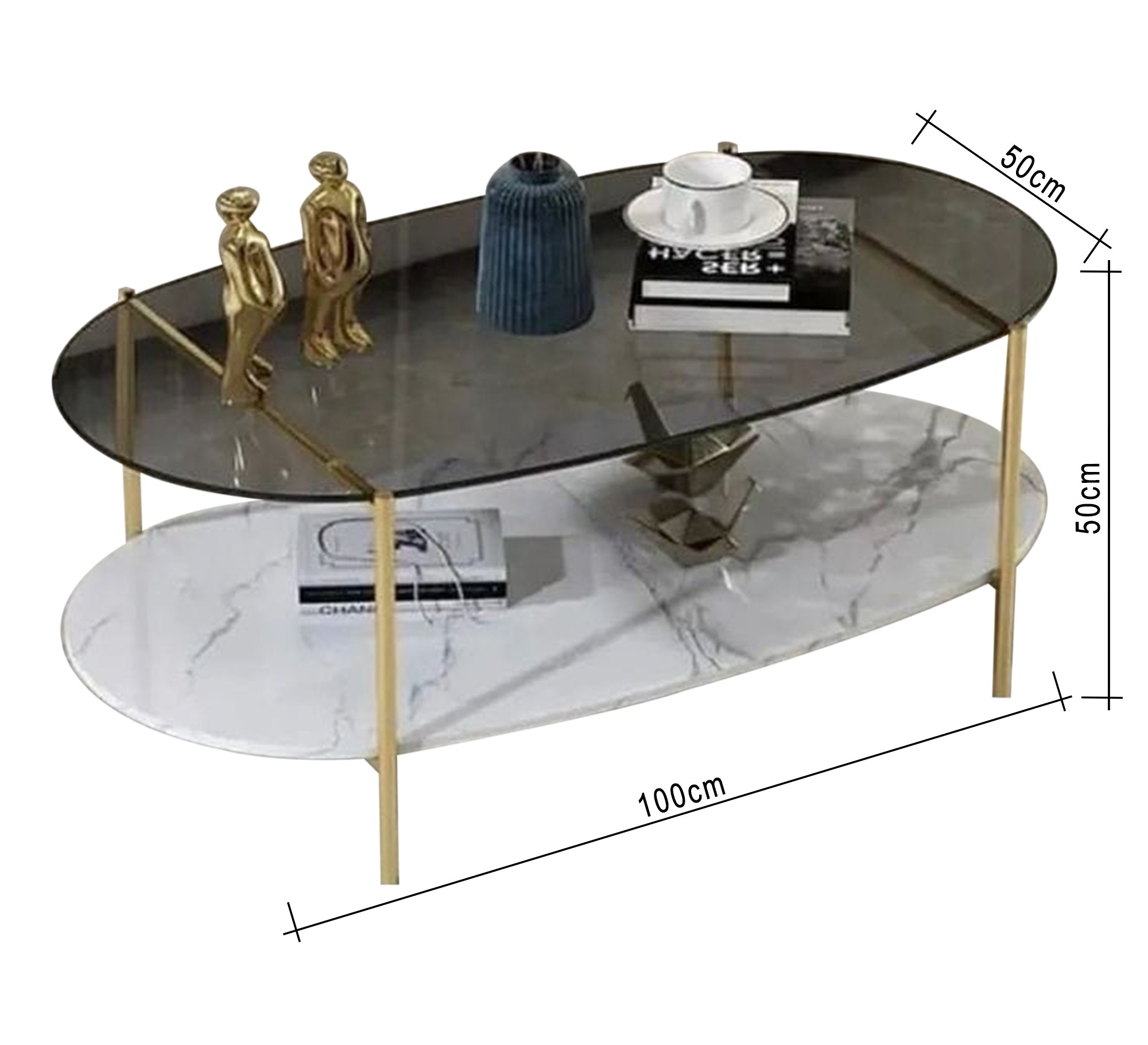 An oval table with two tops, one of which is a glass top - Vitrine Furniture - Furniture