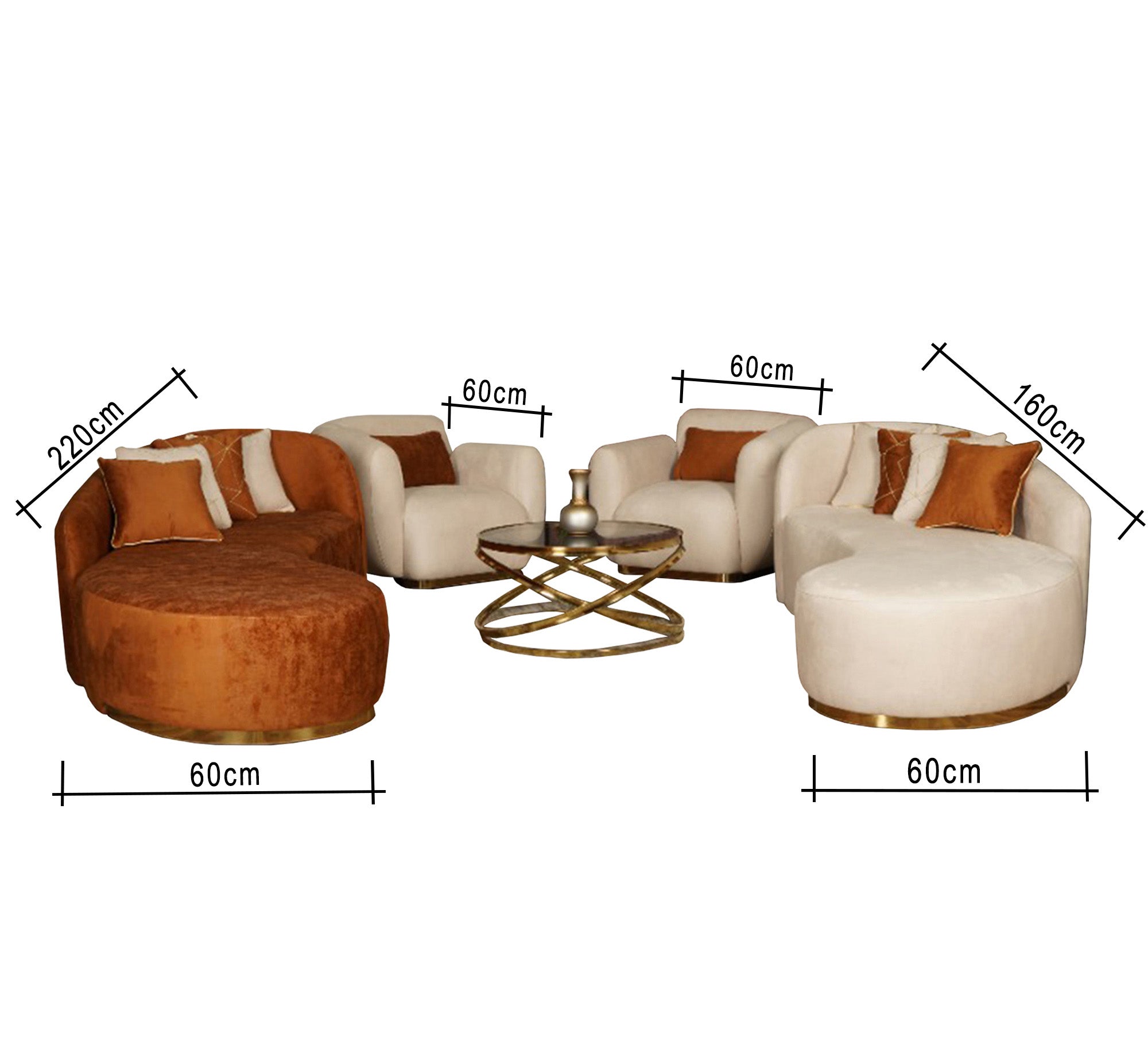 Anklet in cream and orange with golden touches - Vitrine Furniture - Living room sets