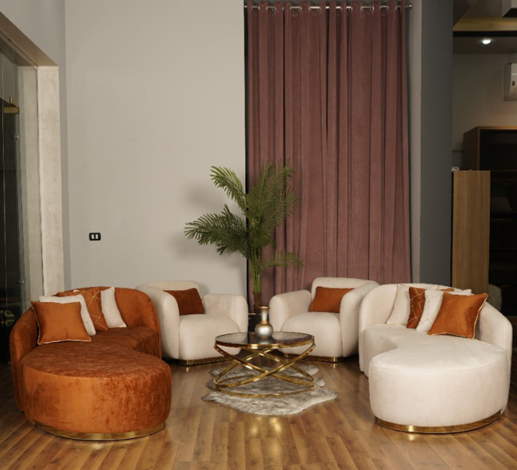 Anklet in cream and orange with golden touches - Vitrine Furniture - Living room sets