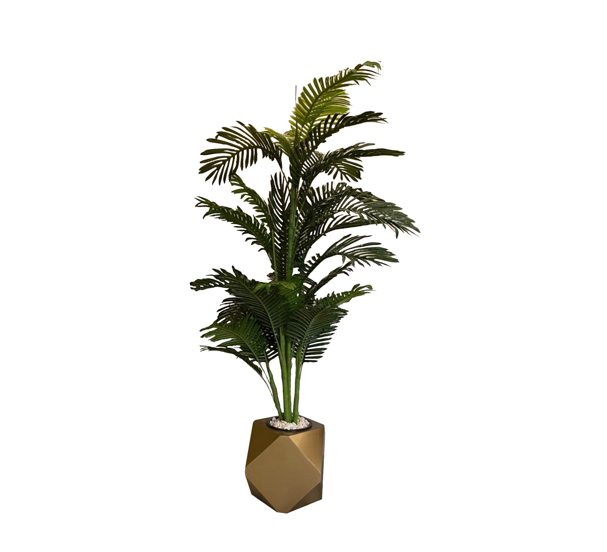 Artificial palm tree, leather leaf, golden plant pot - Vitrine Furniture - Decor