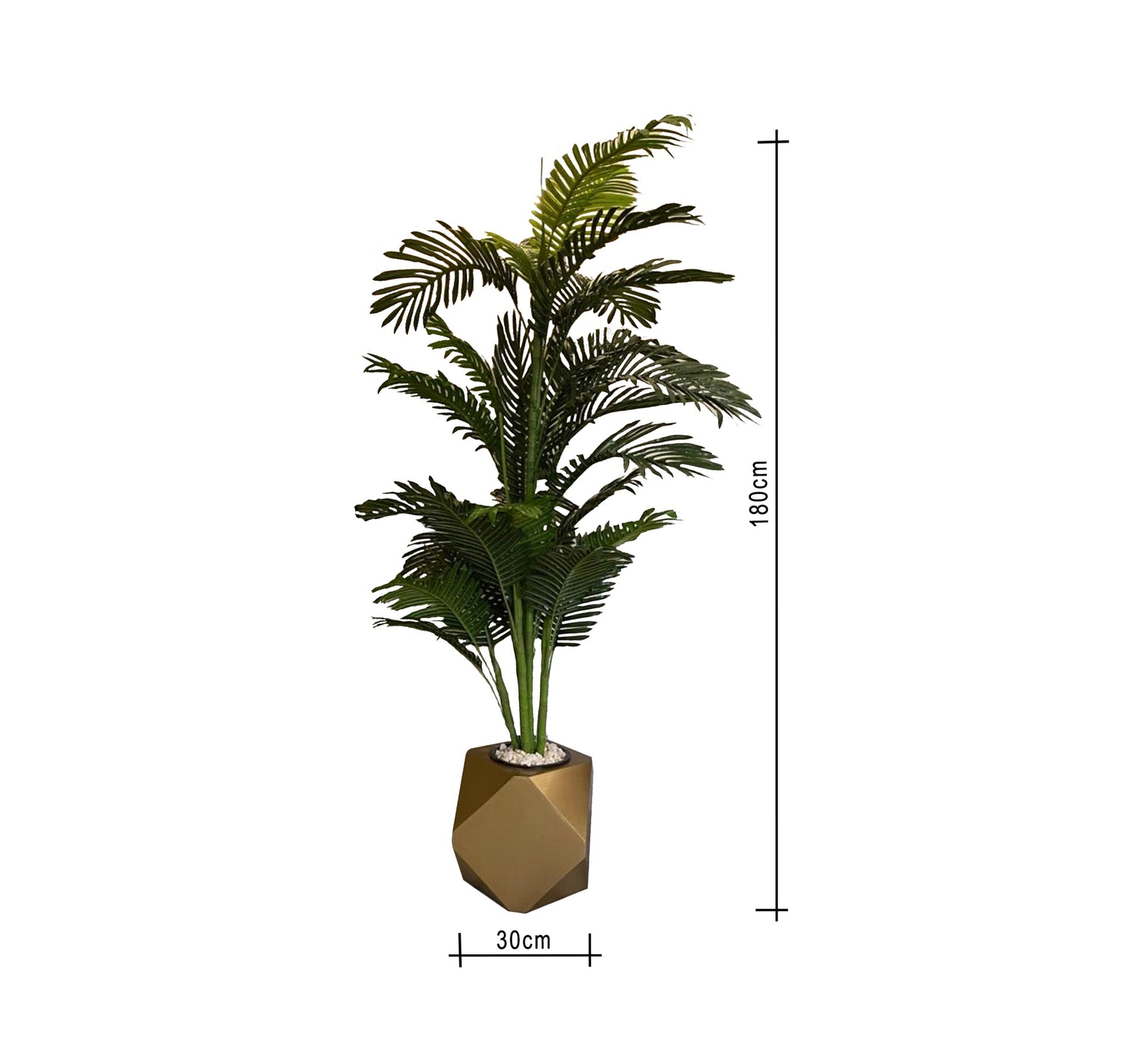 Artificial palm tree, leather leaf, golden plant pot - Vitrine Furniture - Decor